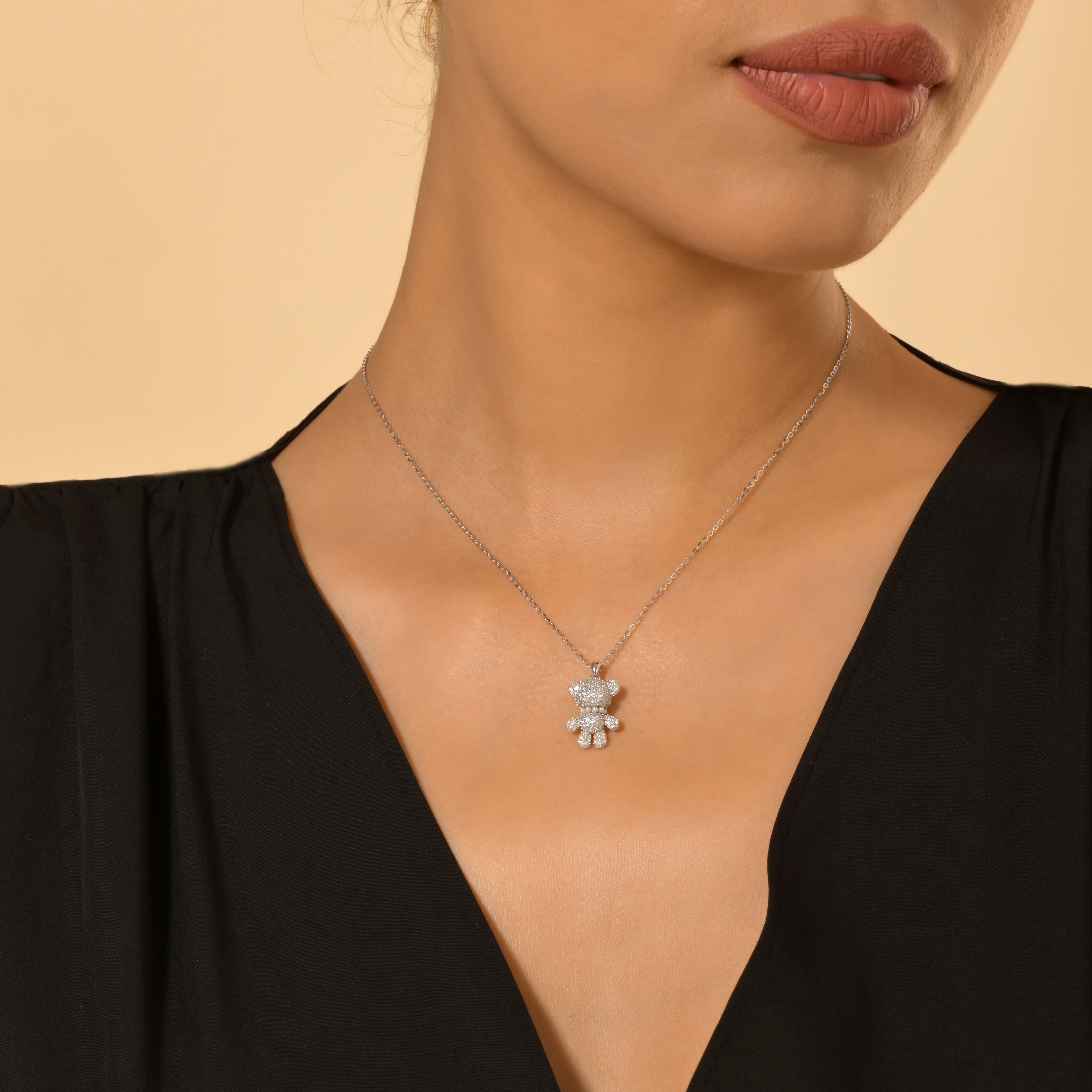 Gold Teddy Bear Pendant Necklace