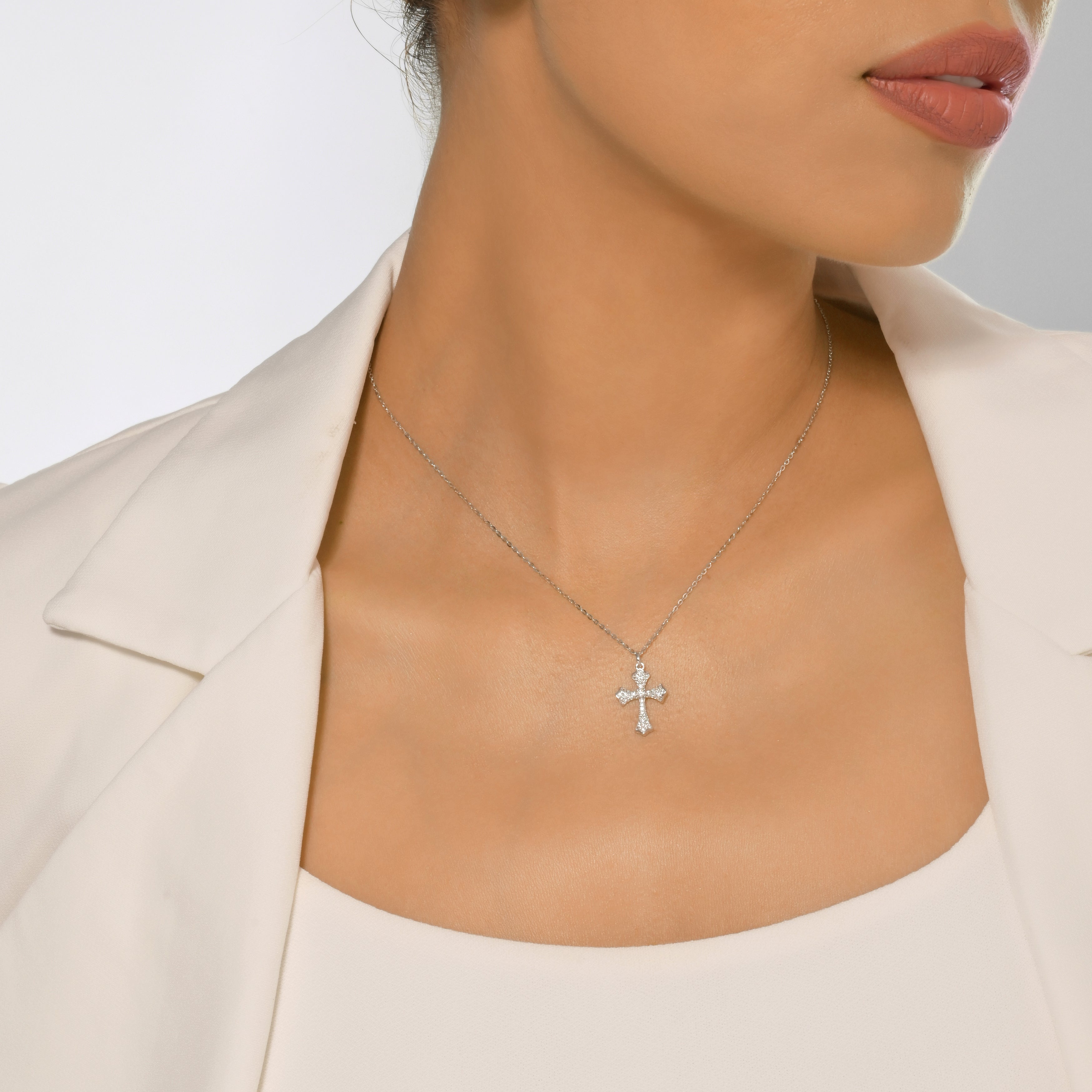 Sterling Silver Divine Shine Curved Cross Necklace