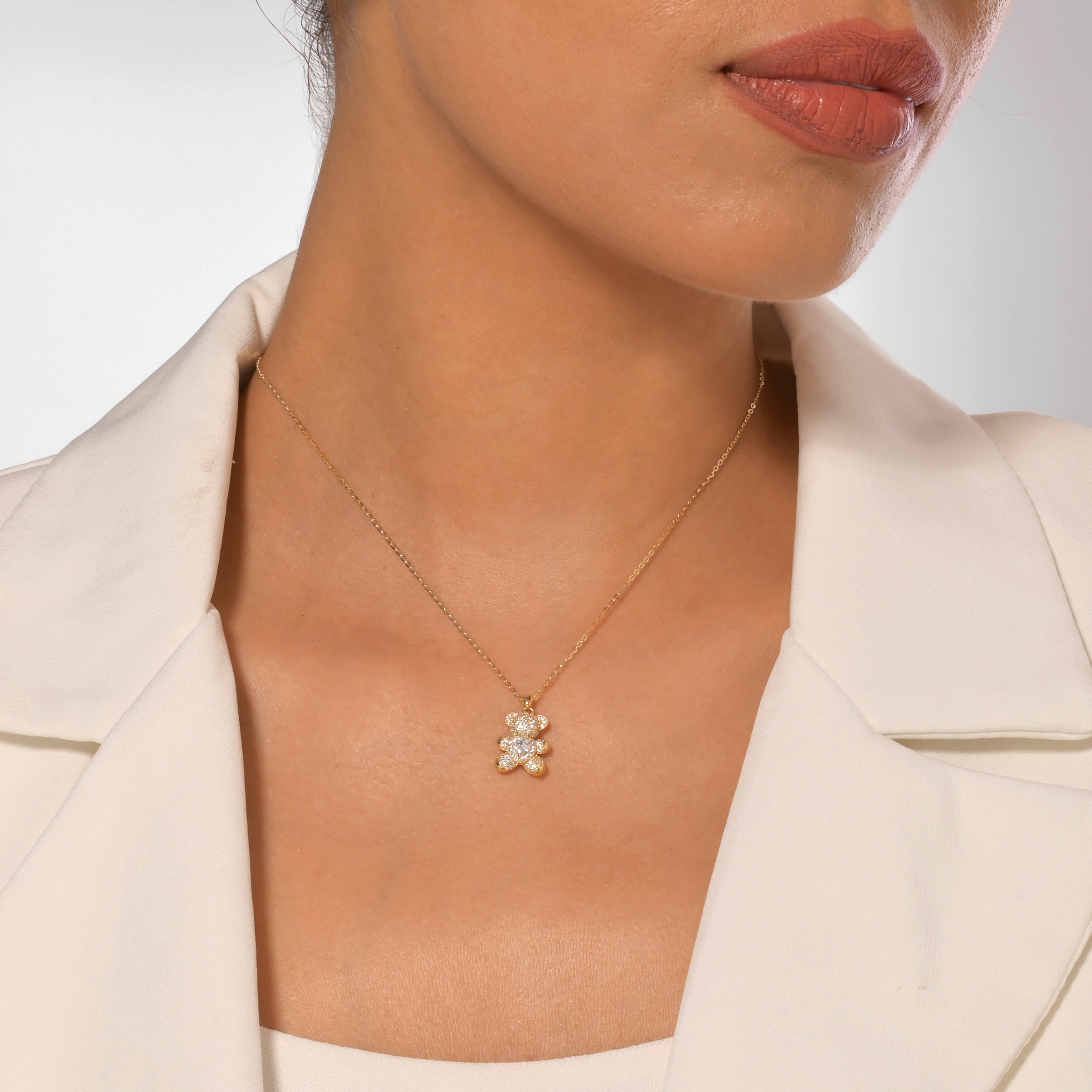 Sterling Silver Golden Teddy Bear Pendant Necklace