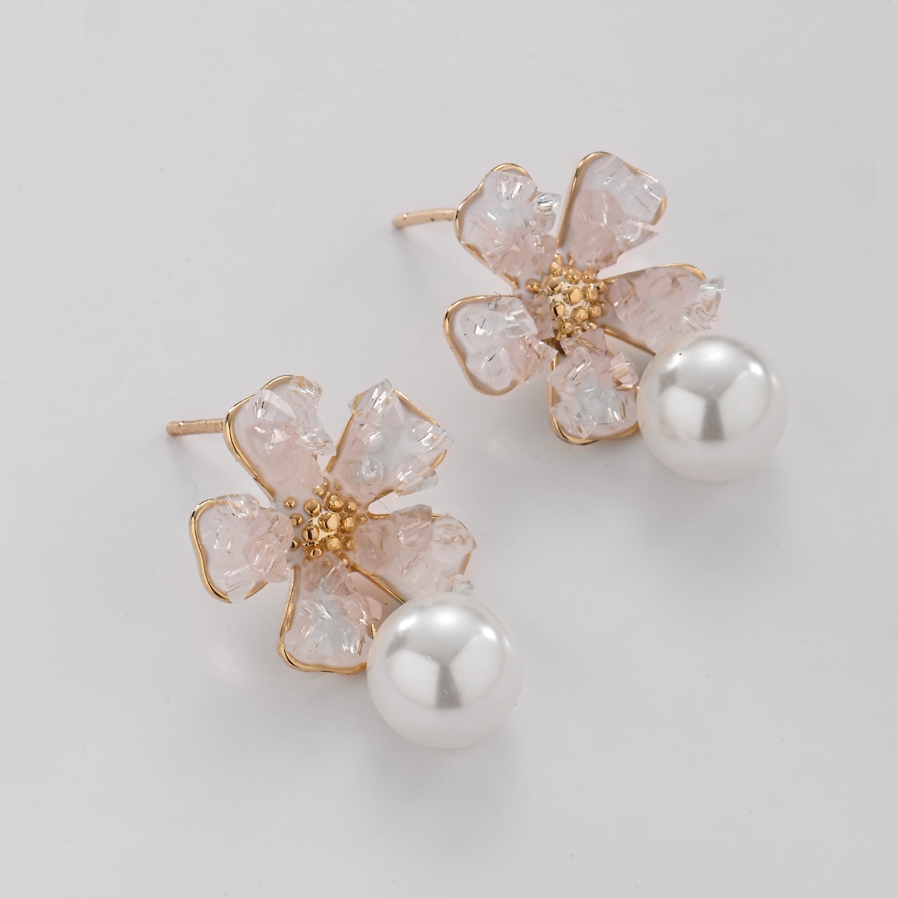 Crystal Flower Pearl Drop Earrings