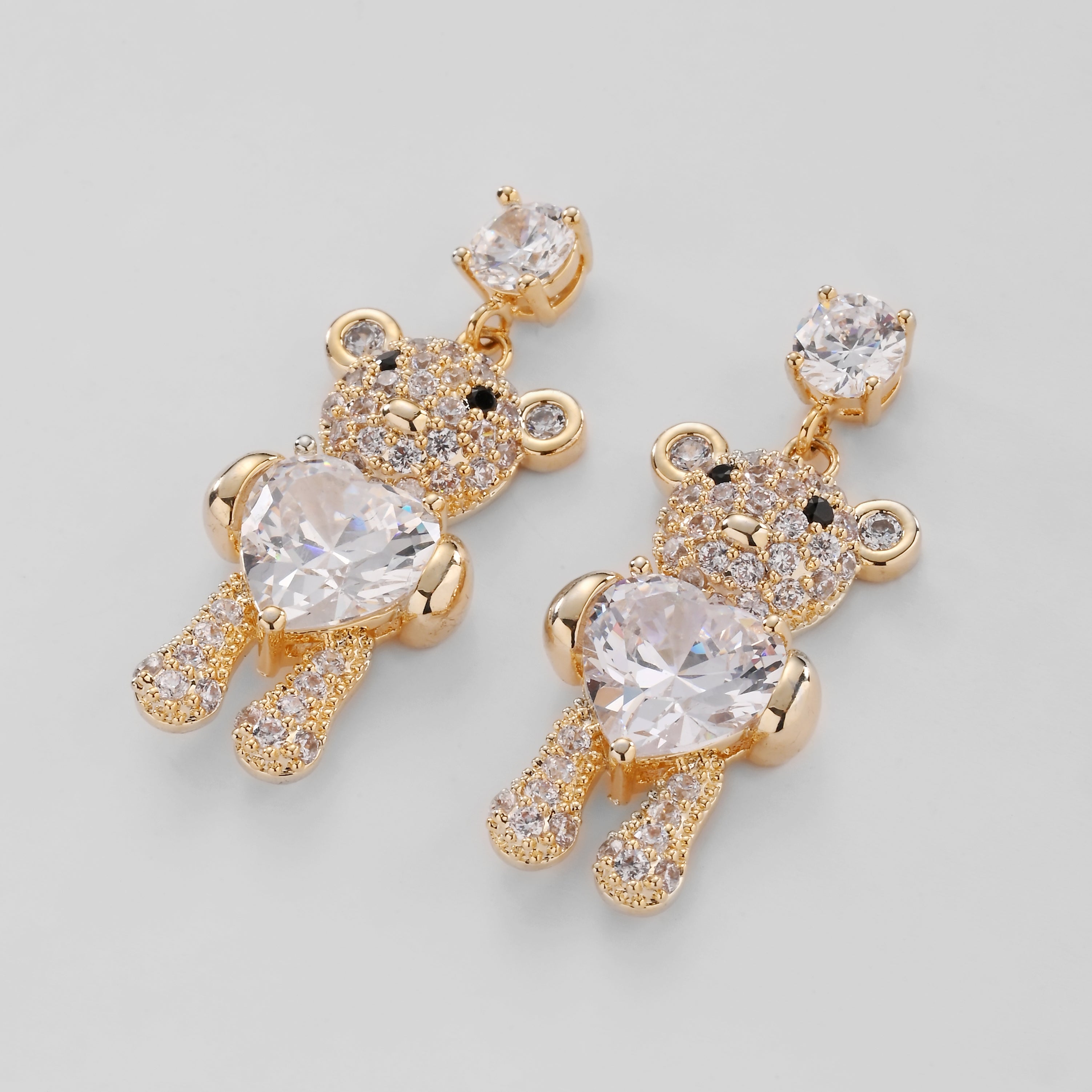 Crystal Teddy Heart Dangle Earrings