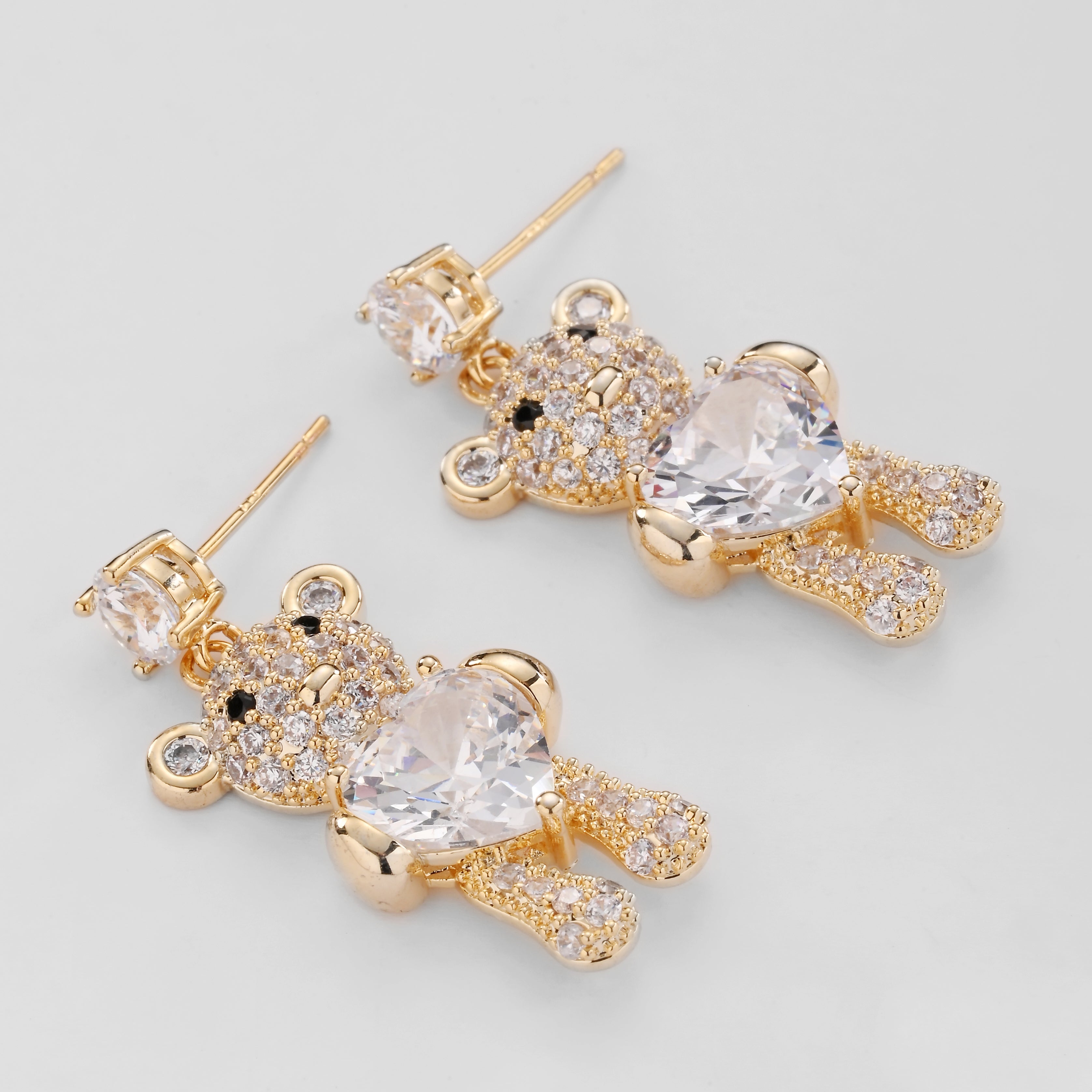 Crystal Teddy Heart Dangle Earrings