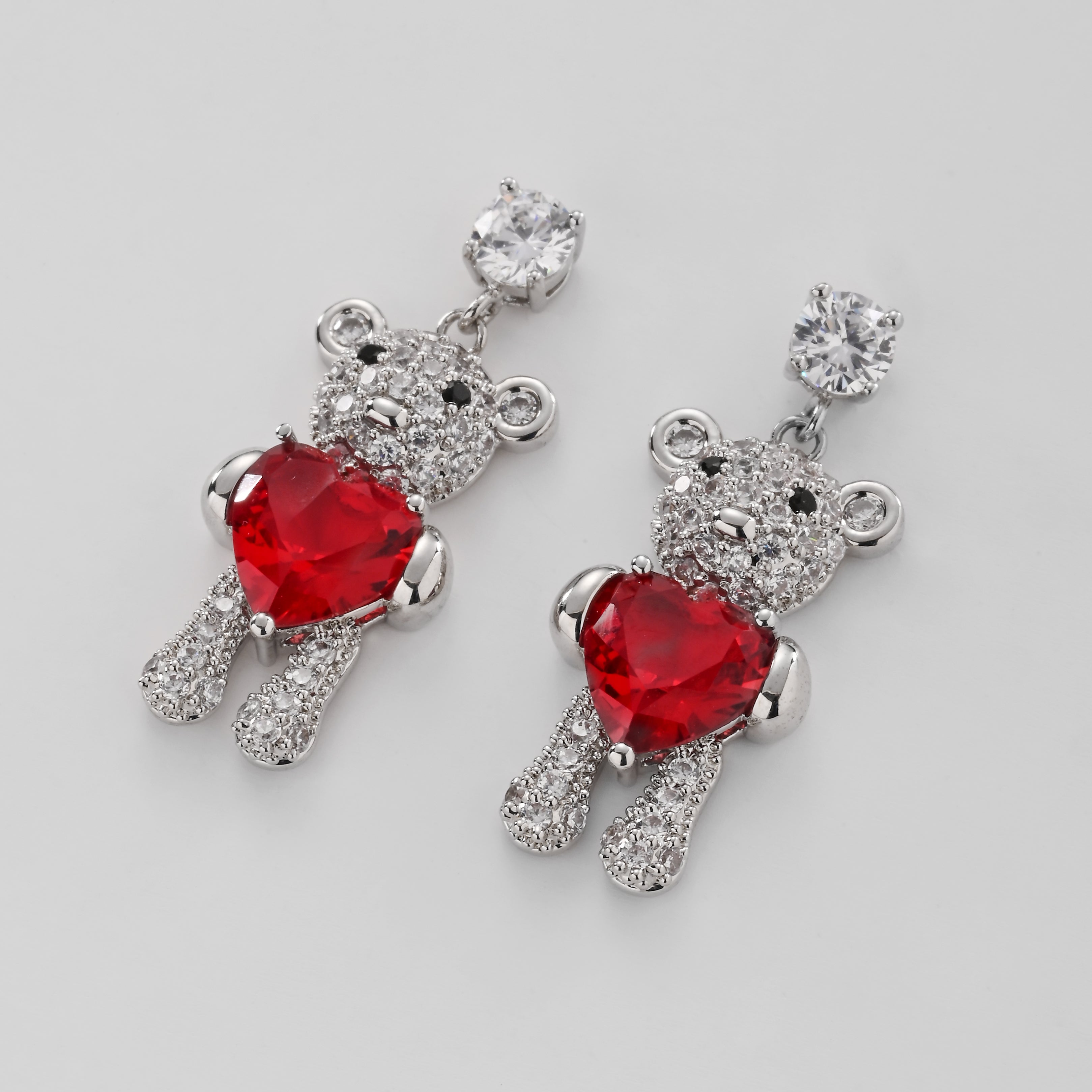 Crystal Teddy Heart Dangle Earrings
