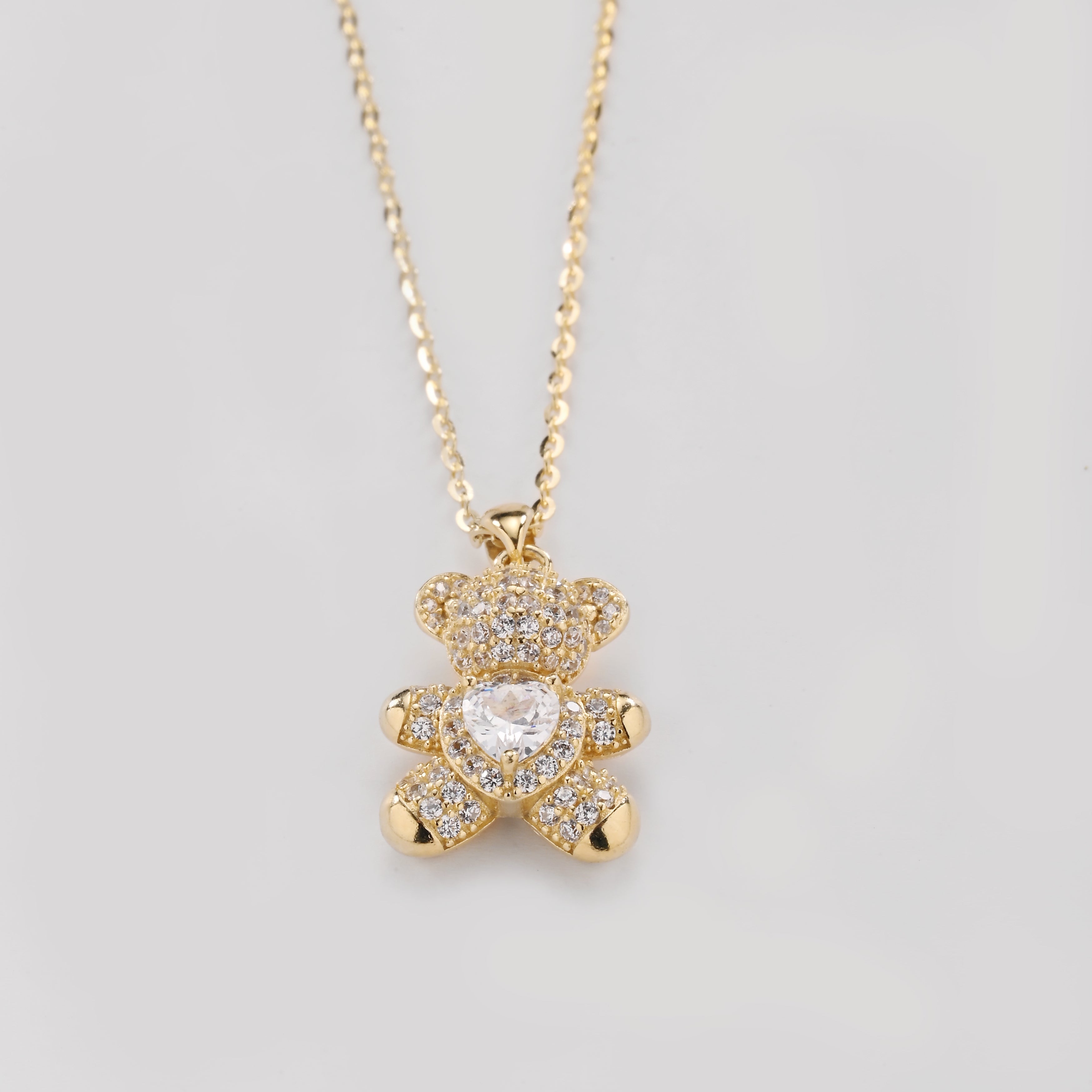 Sterling Silver Golden Teddy Bear Pendant Necklace