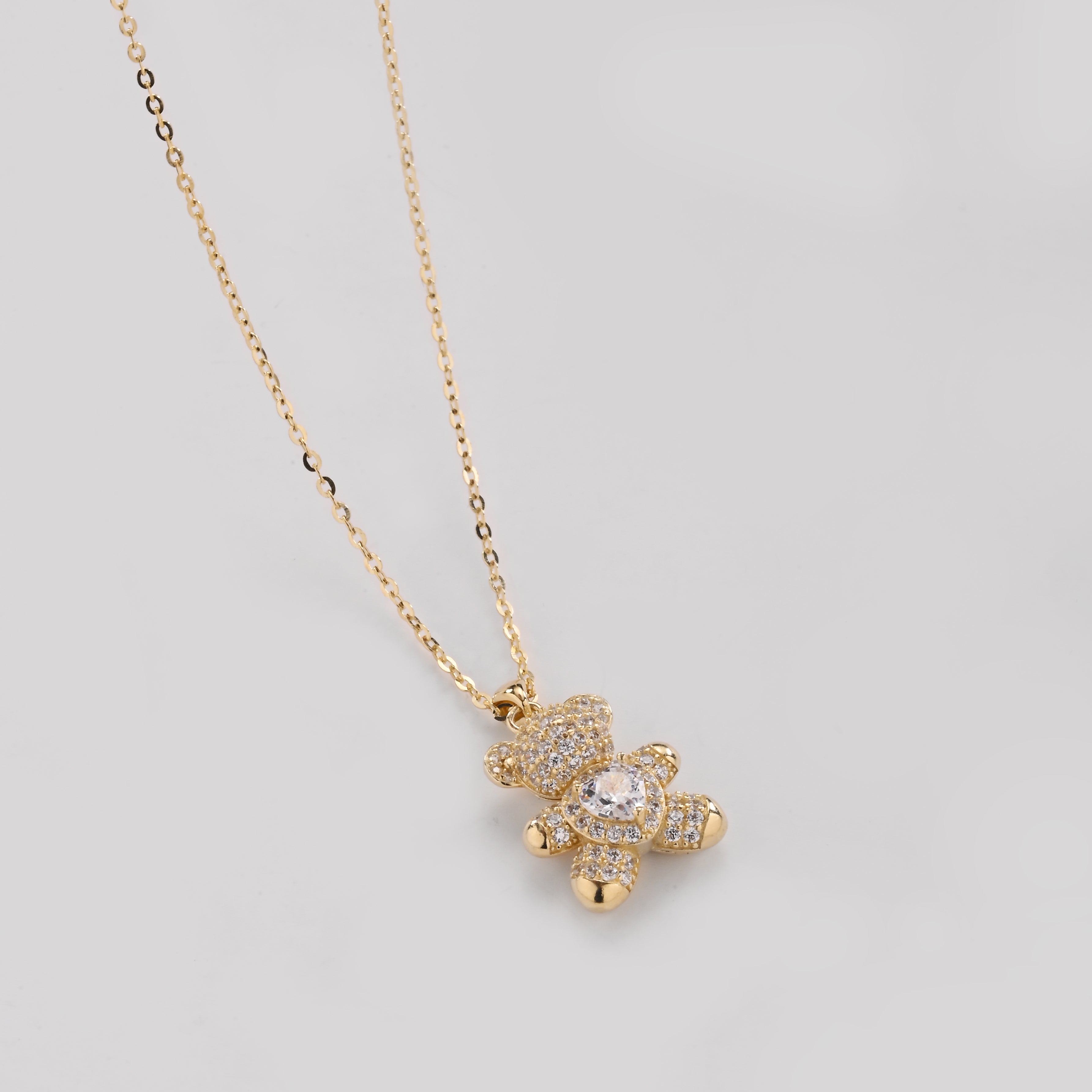 Sterling Silver Golden Teddy Bear Pendant Necklace