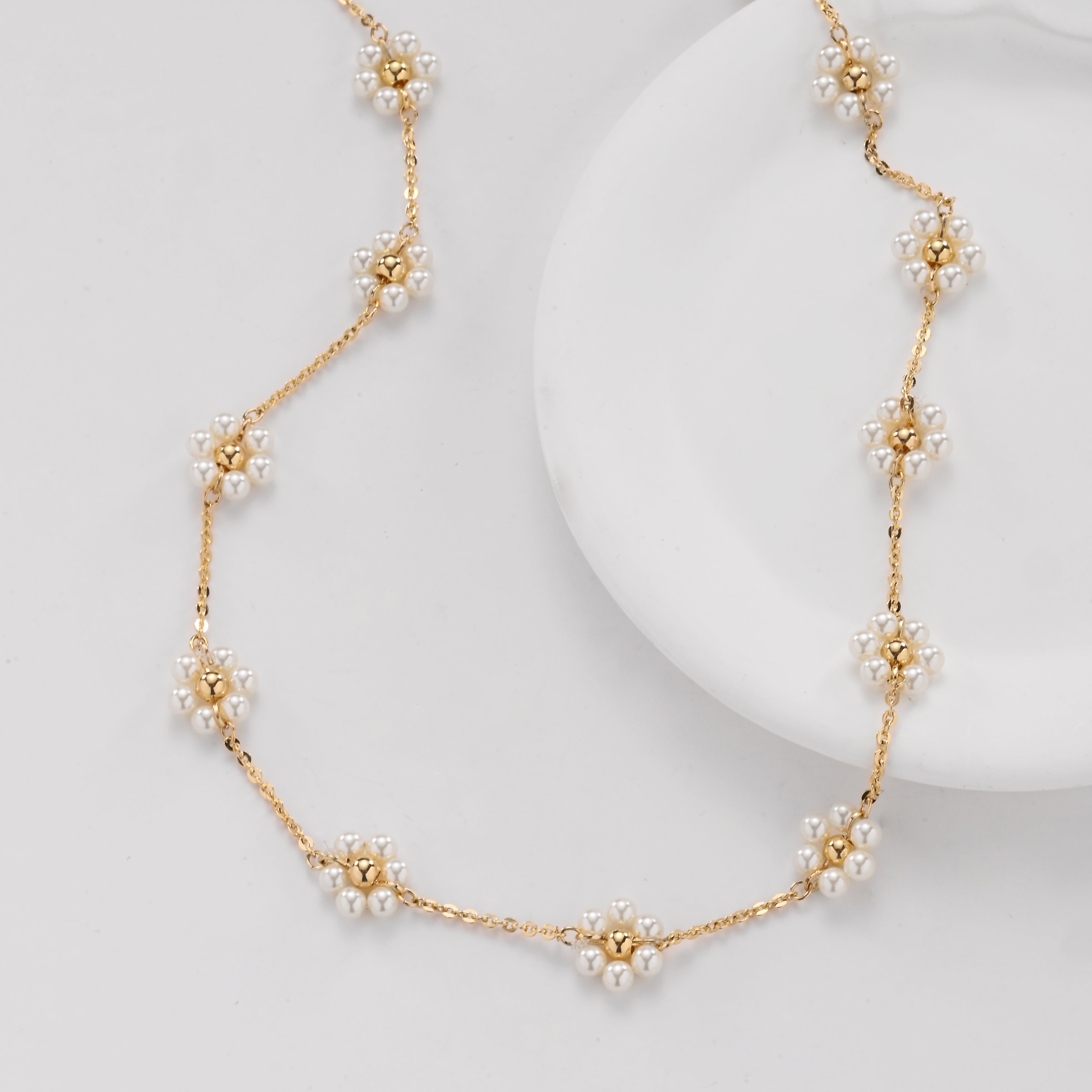 Adjustable Floral Pearl Blossom Jewelry Set – Premium Gold-Plated Necklace with Matching Pearl Flower Adjustable Ring | Elegant, unique Design | Luxury Gift Set