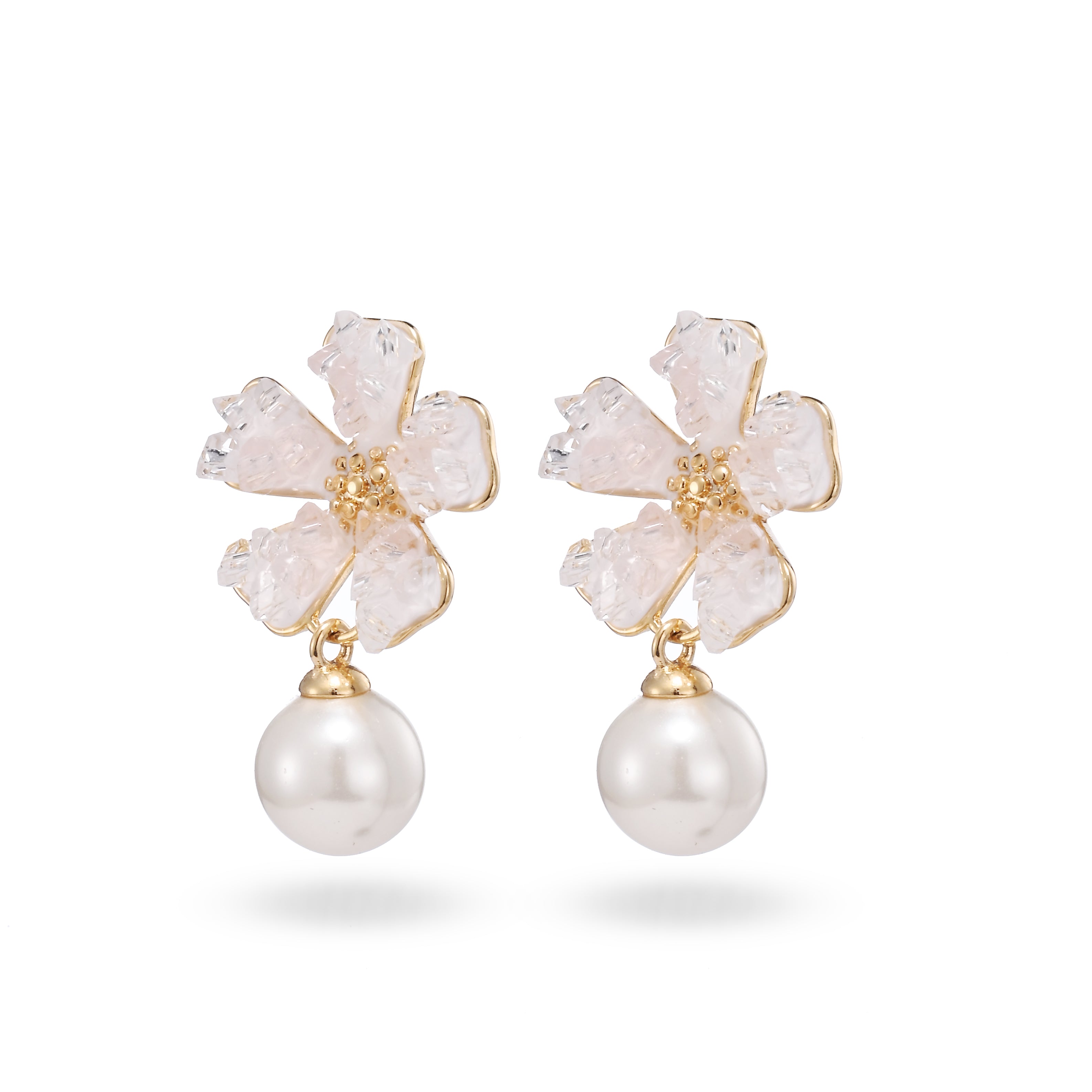 Crystal Flower Pearl Drop Earrings