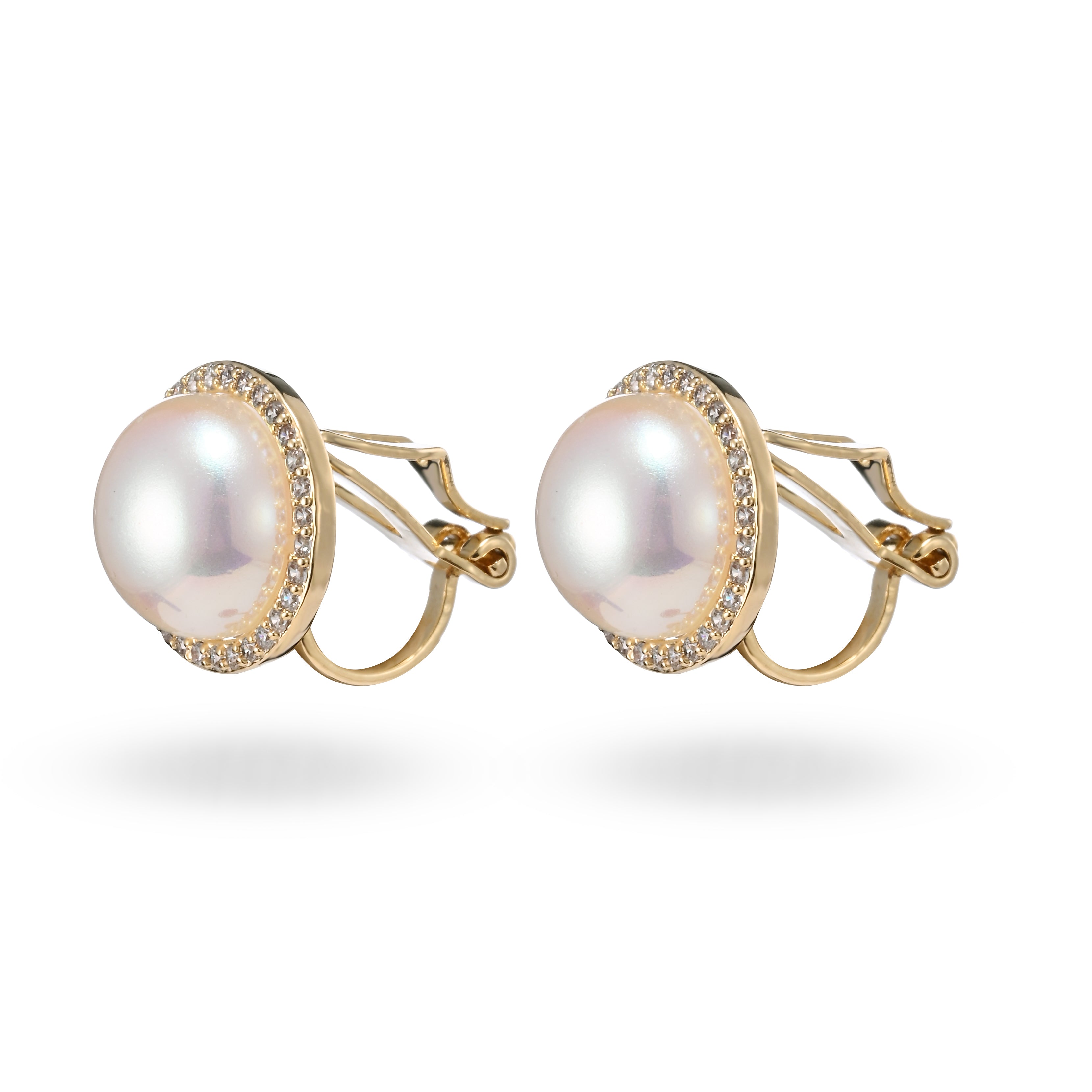 Pendientes de clip con halo de perla dorada