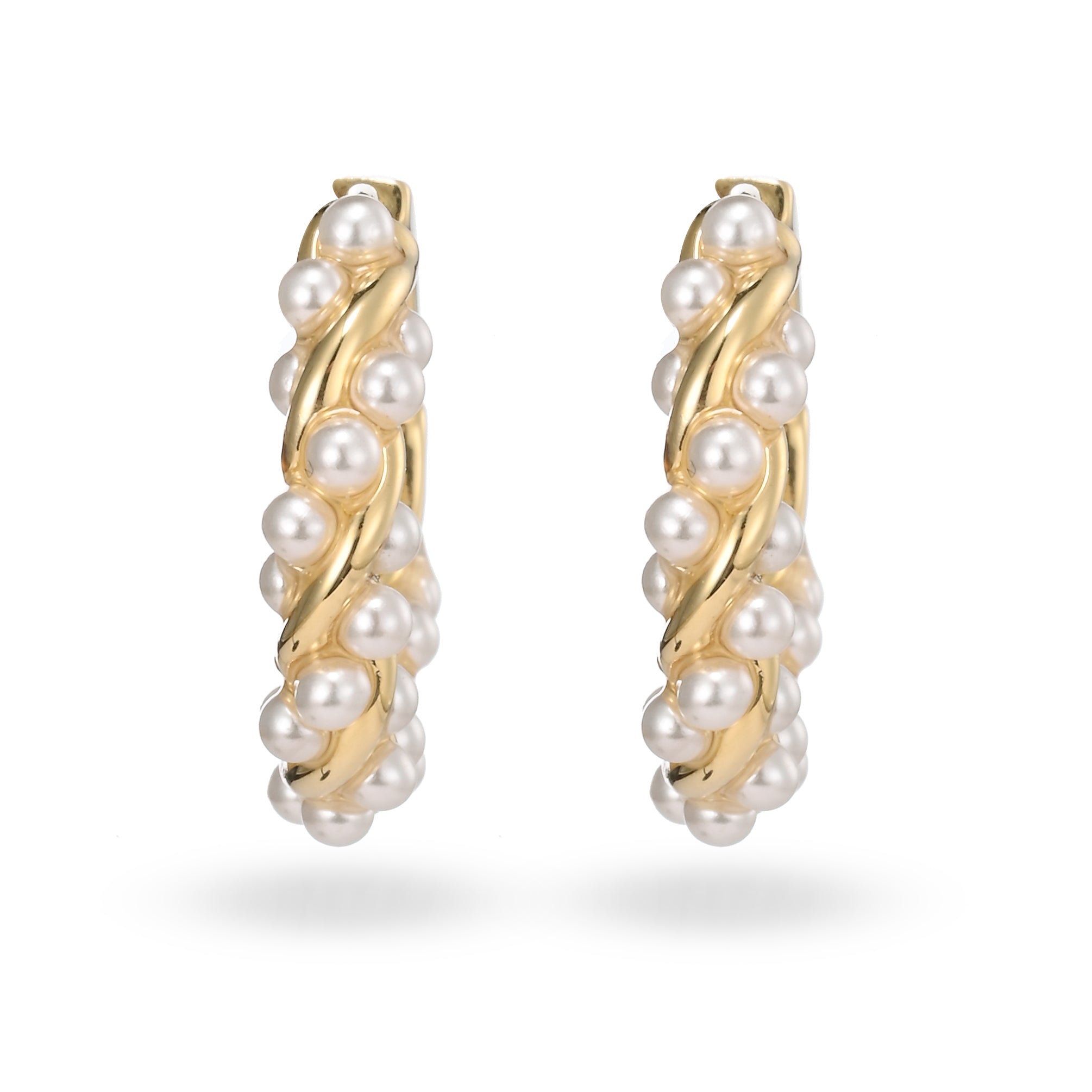 Twisted Pearl Accent Hoop Earrings