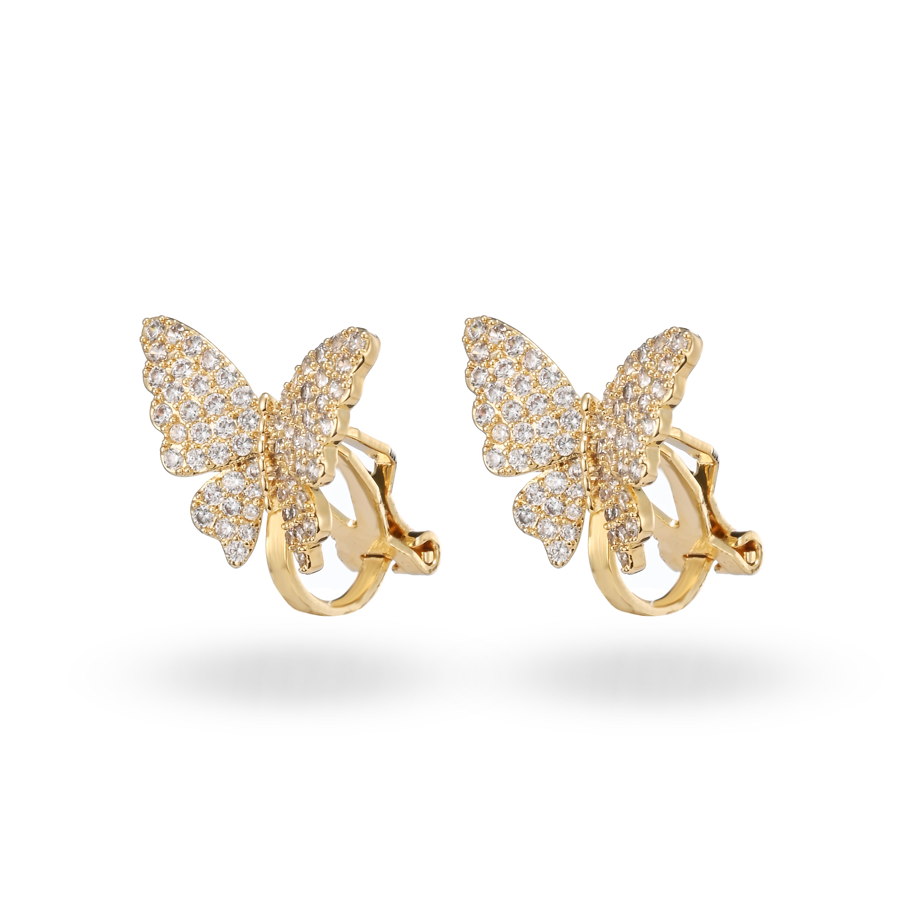 Pendientes de clip con mariposa cristalina