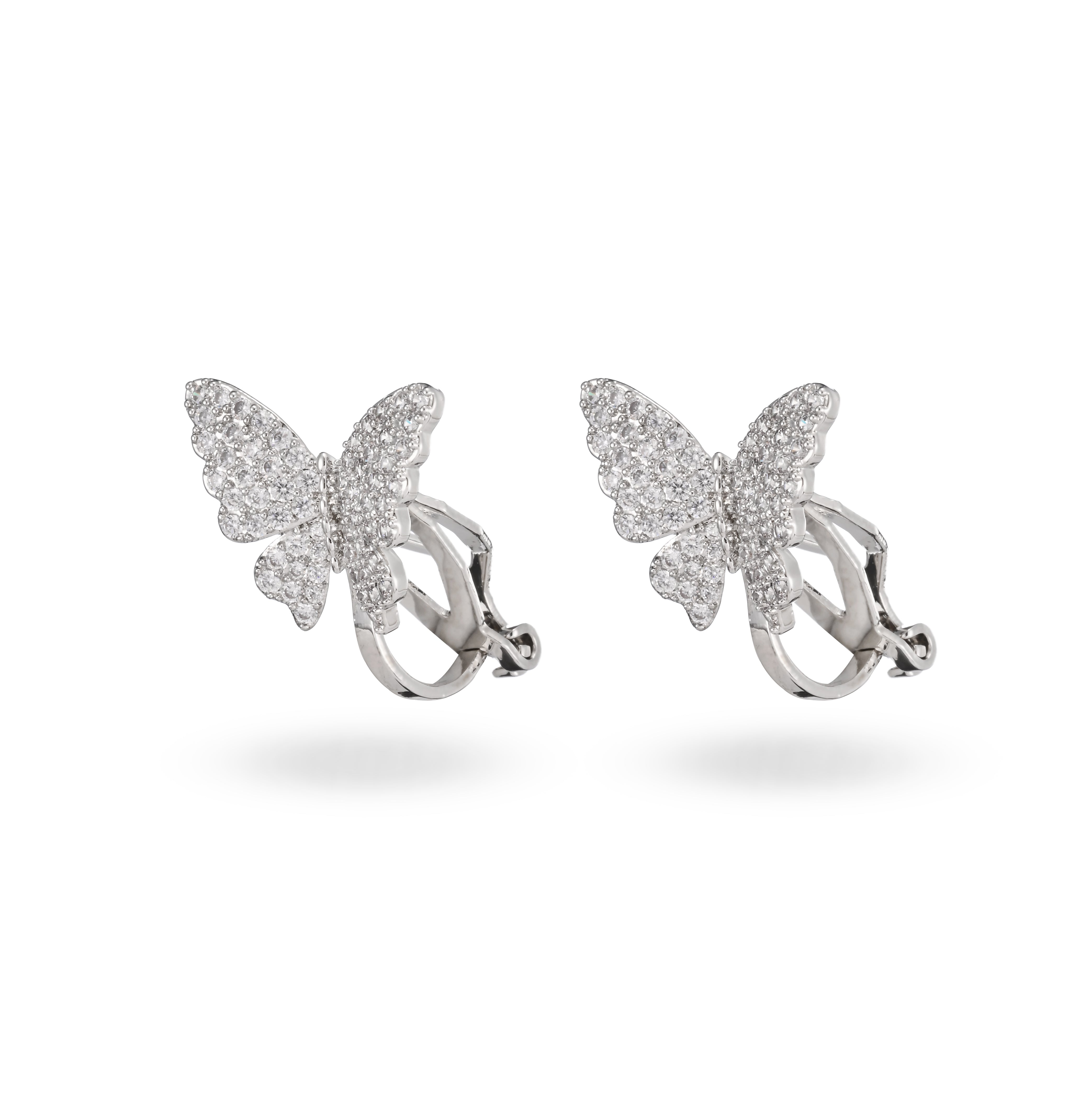 Pendientes de clip con mariposa cristalina