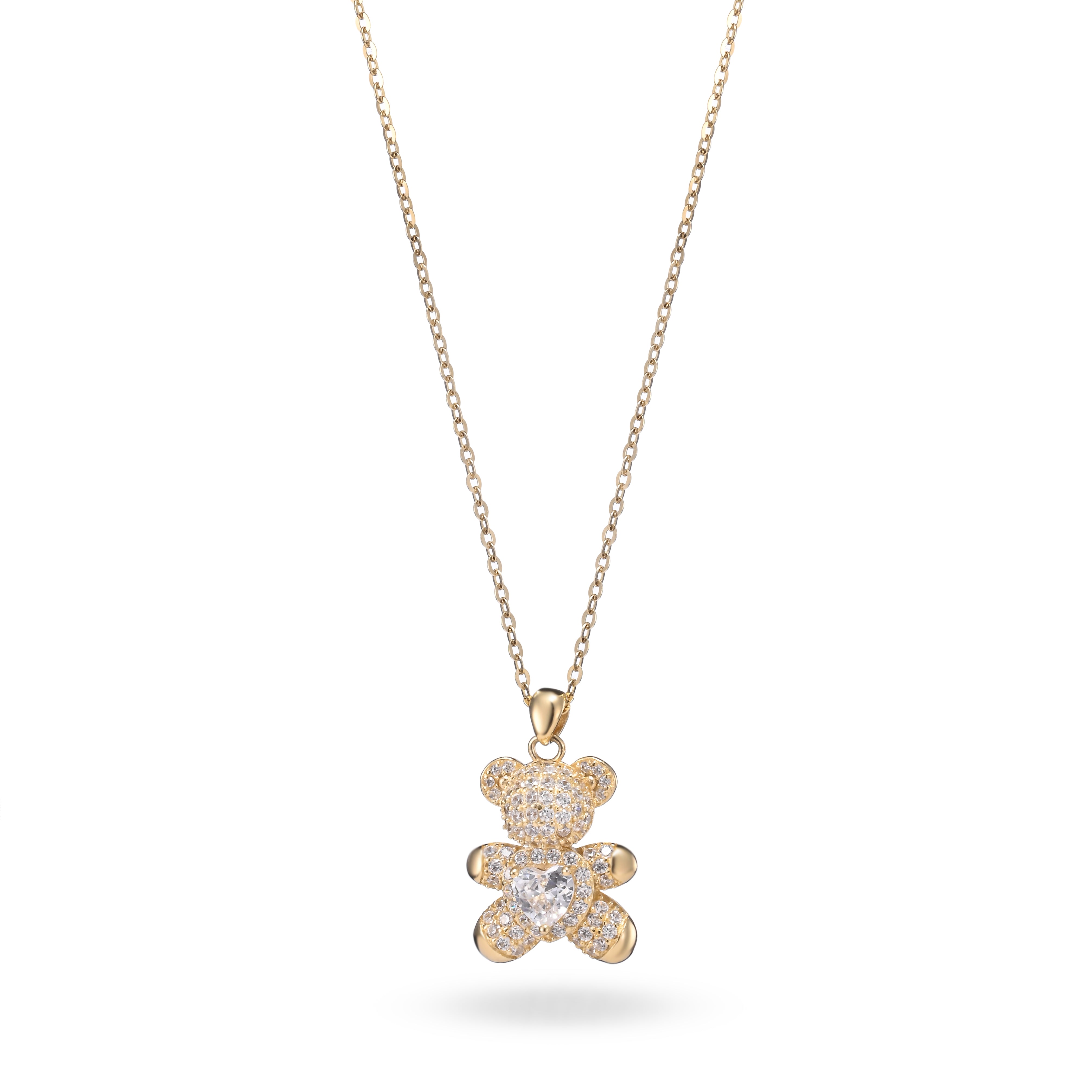 Sterling Silver Golden Teddy Bear Pendant Necklace