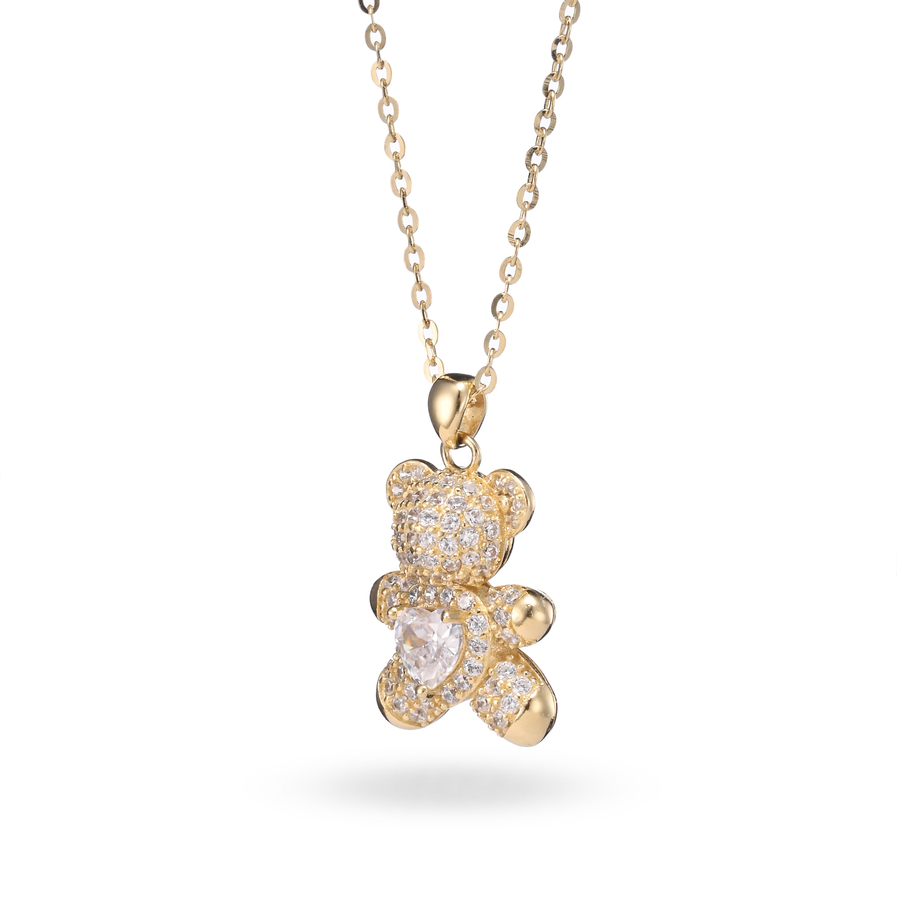 Sterling Silver Golden Teddy Bear Pendant Necklace