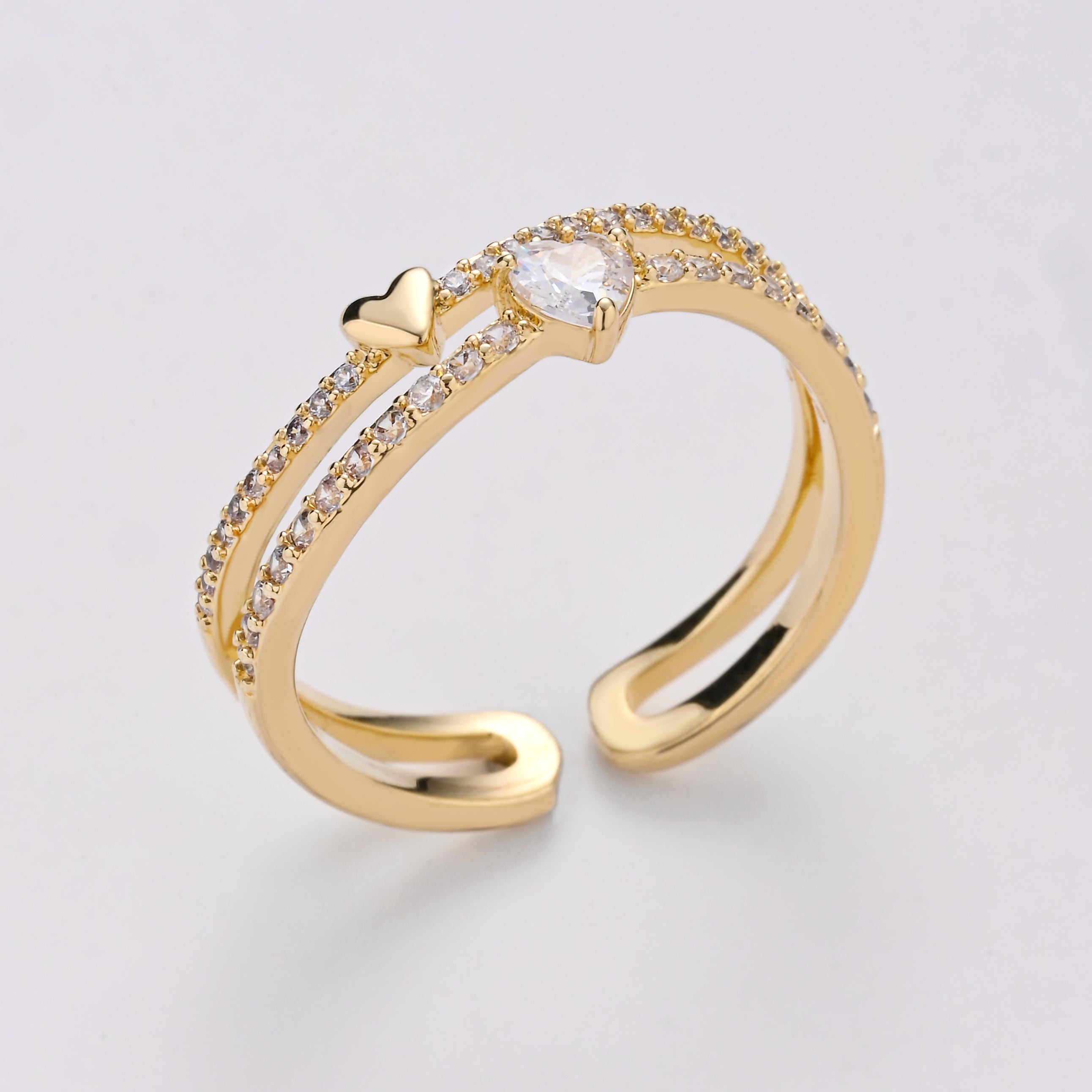 Double Heartbeat Adjustable Ring