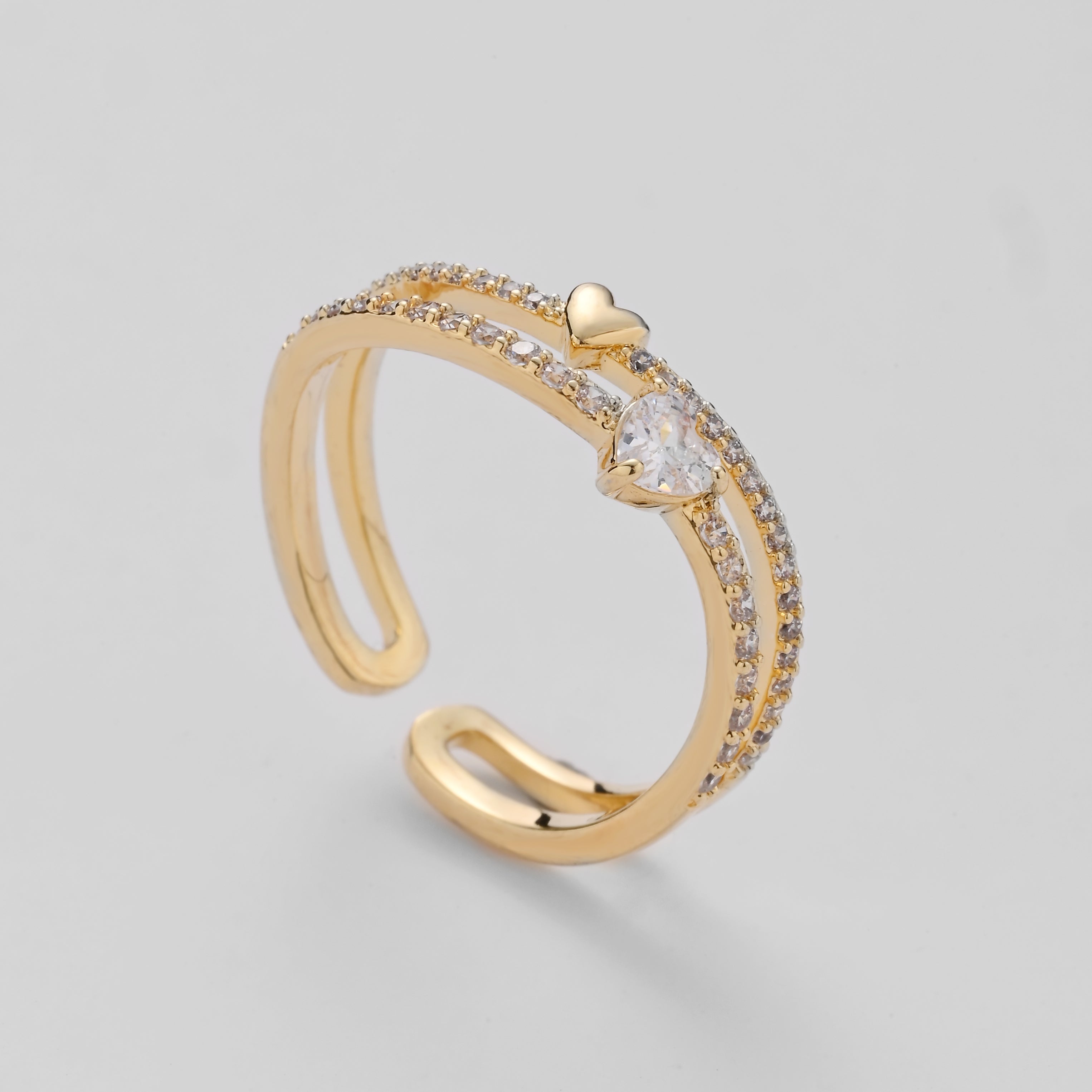 Double Heartbeat Adjustable Ring