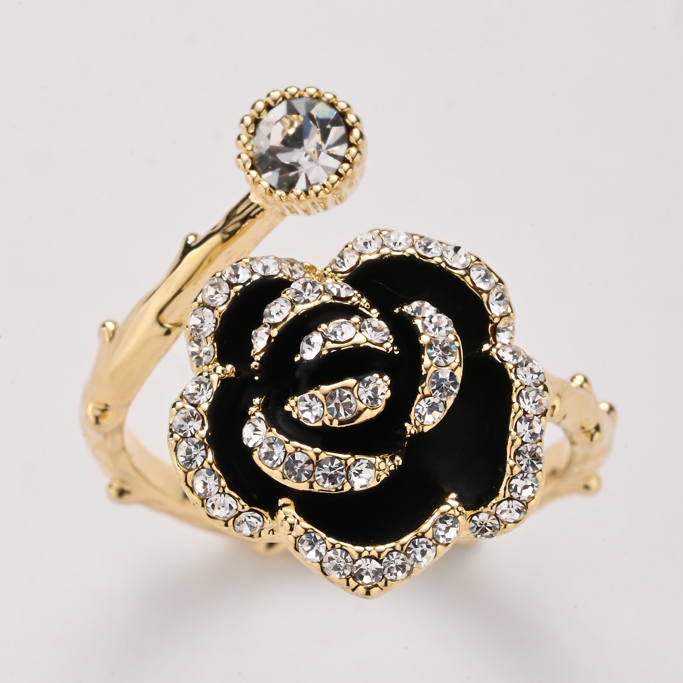 Midnight Bloom Rose Wrap Adjustable Ring