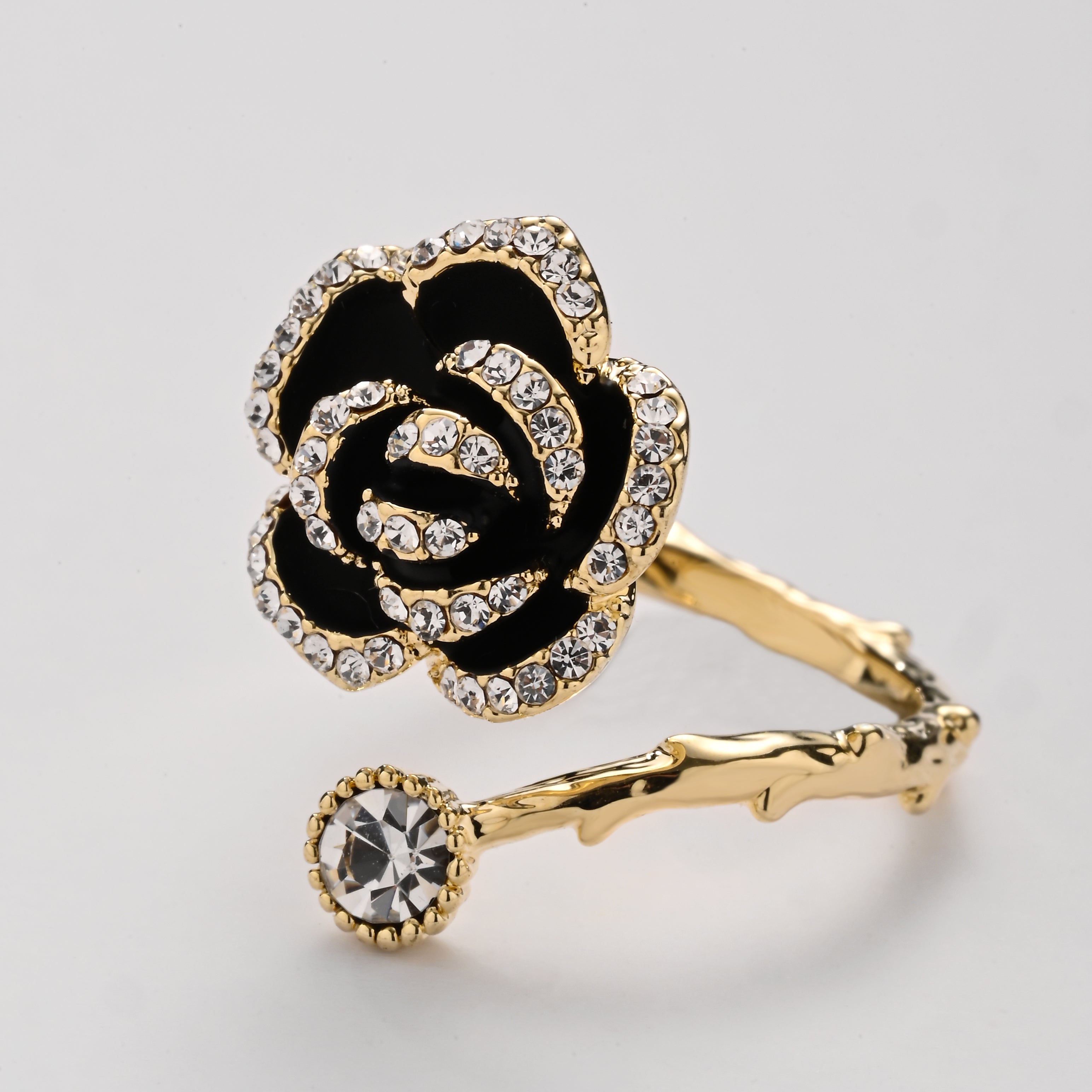 Midnight Bloom Rose Wrap Adjustable Ring