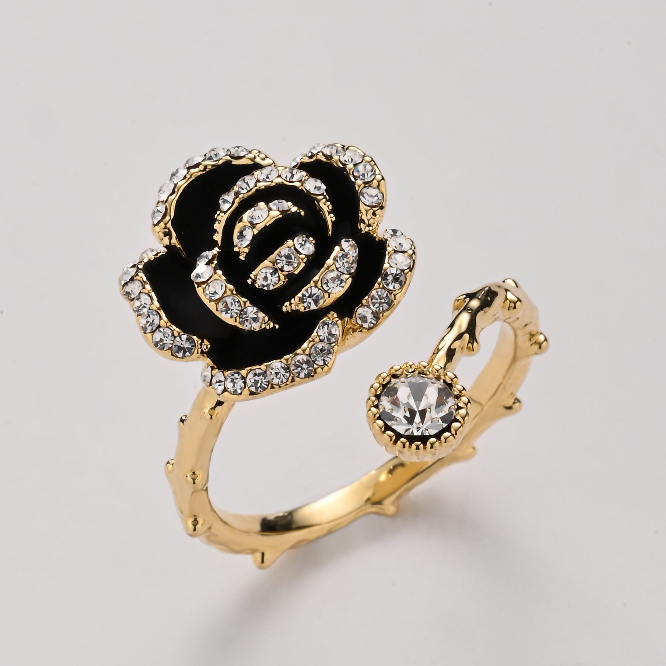 Midnight Bloom Rose Wrap Adjustable Ring