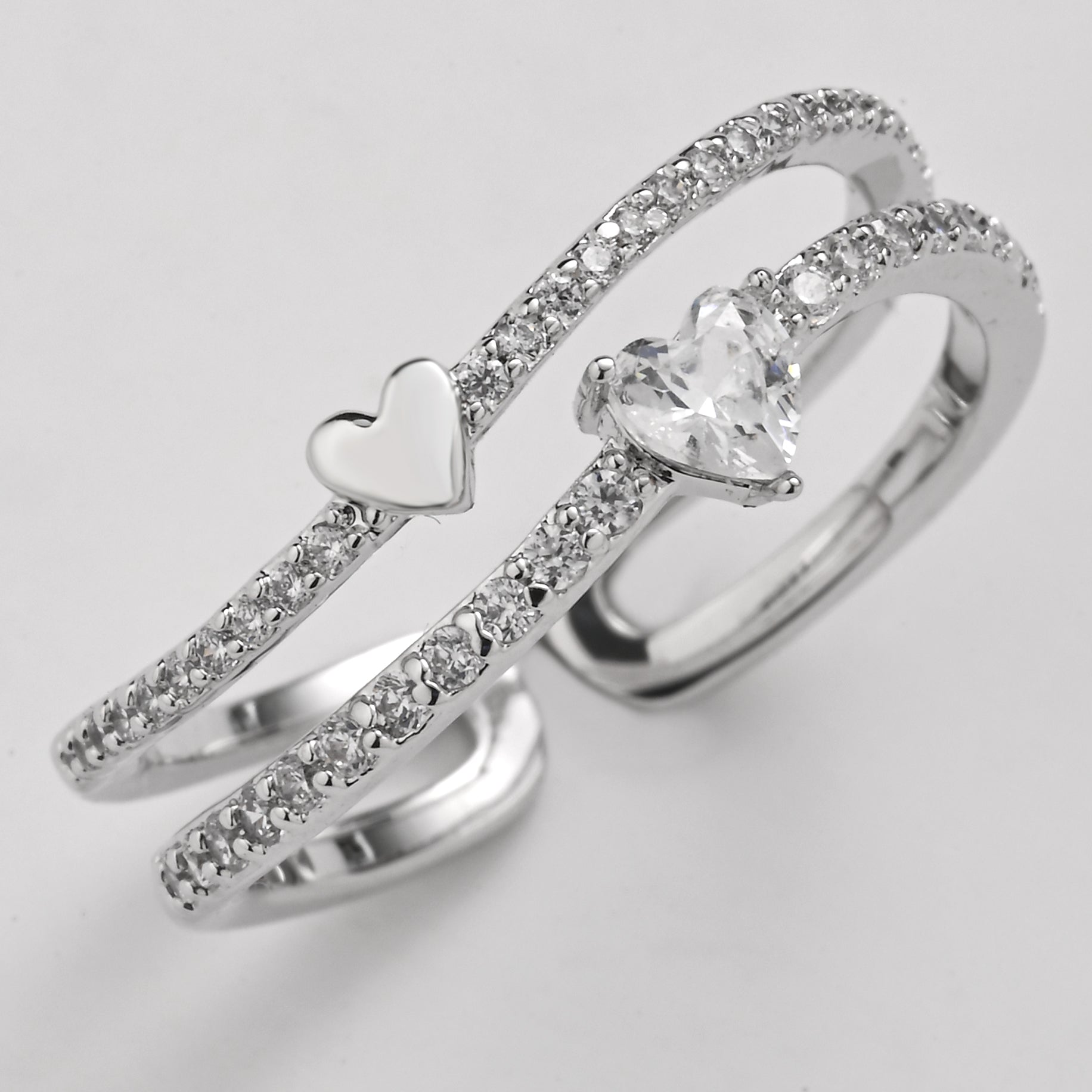 Double Heartbeat Adjustable Ring