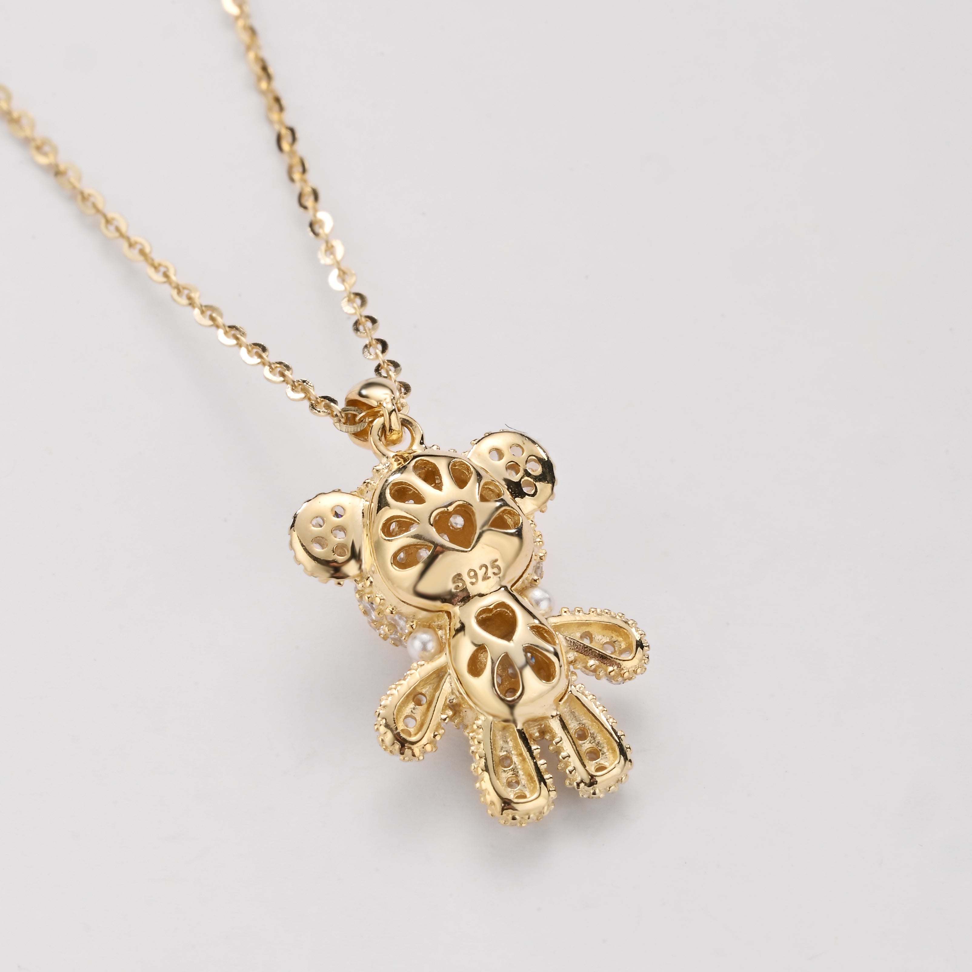 Crystal Teddy Golden Bear Sterling Silver Necklace