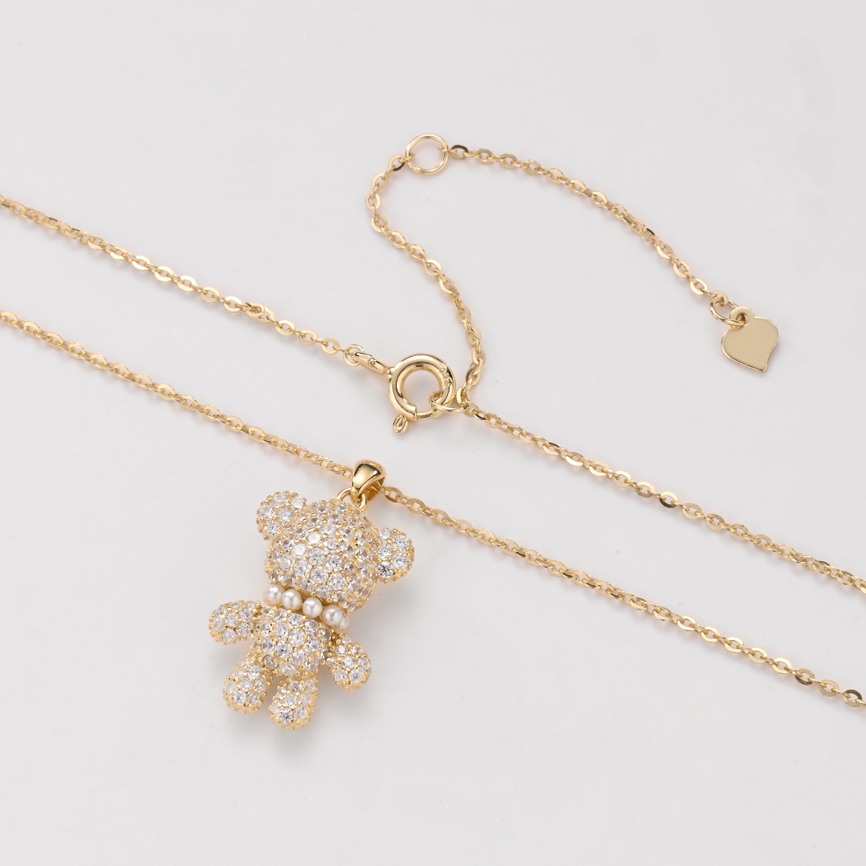 Crystal Teddy Golden Bear Sterling Silver Necklace