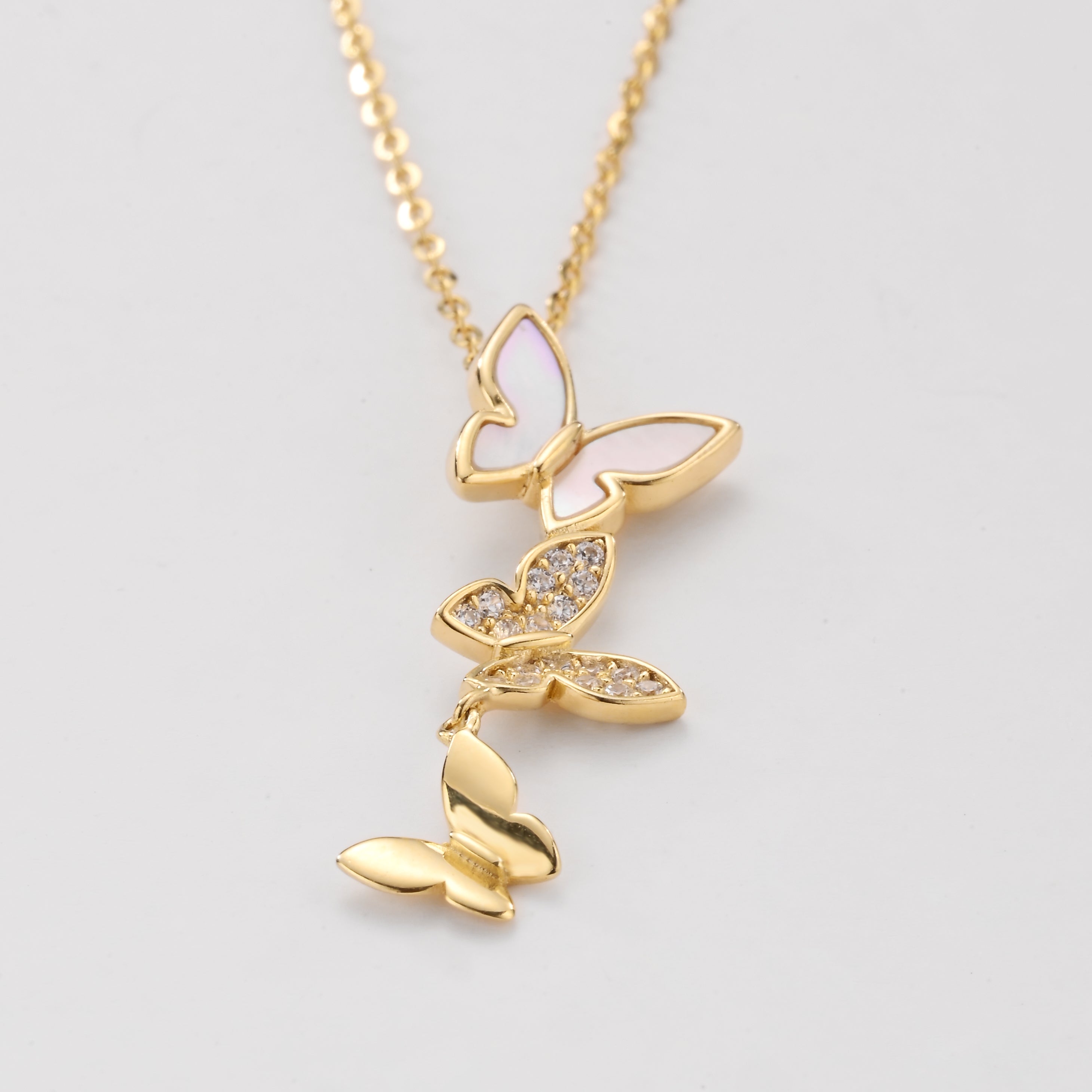 Double Butterfly Pendant Sterling Silver Necklace