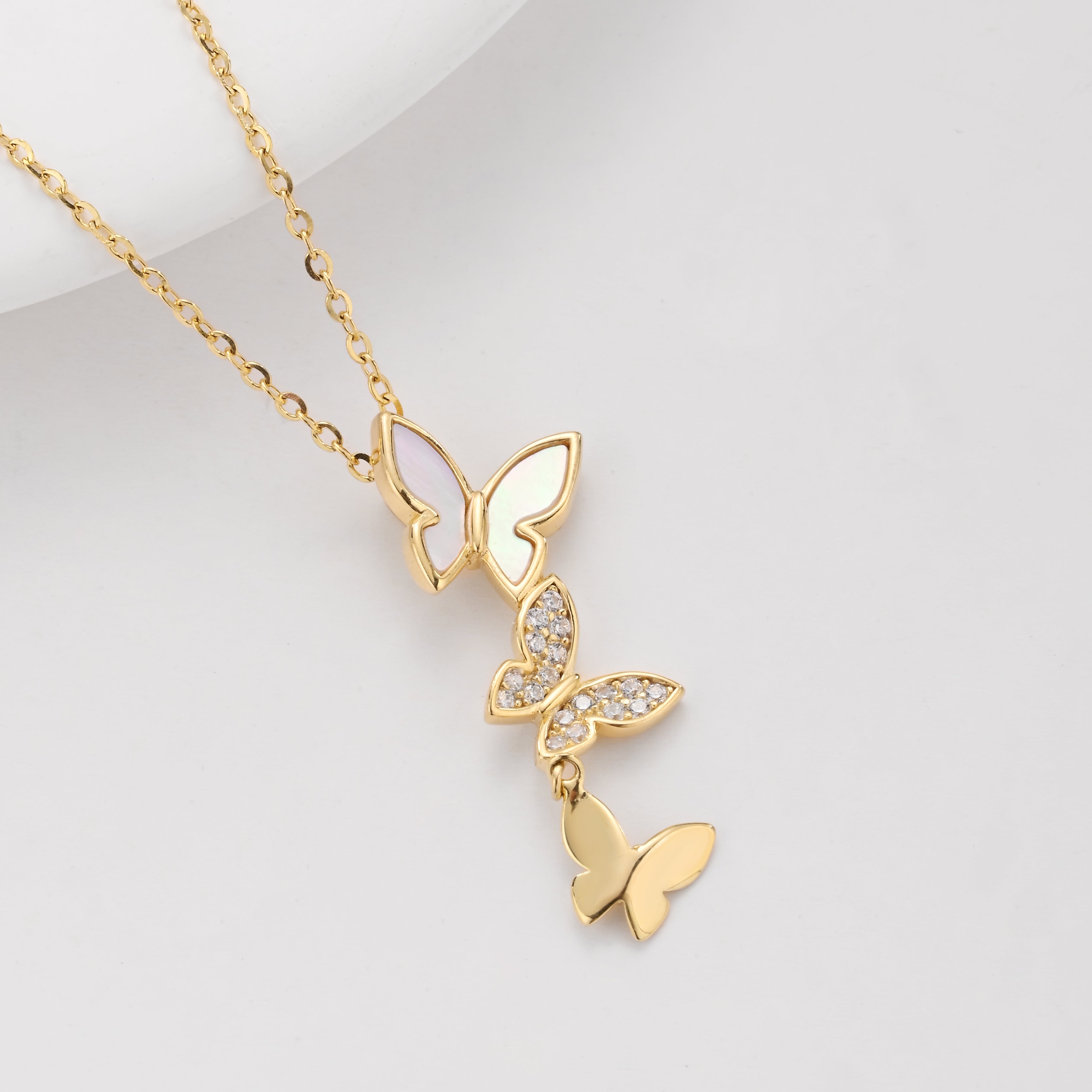 Double Butterfly Pendant Sterling Silver Necklace