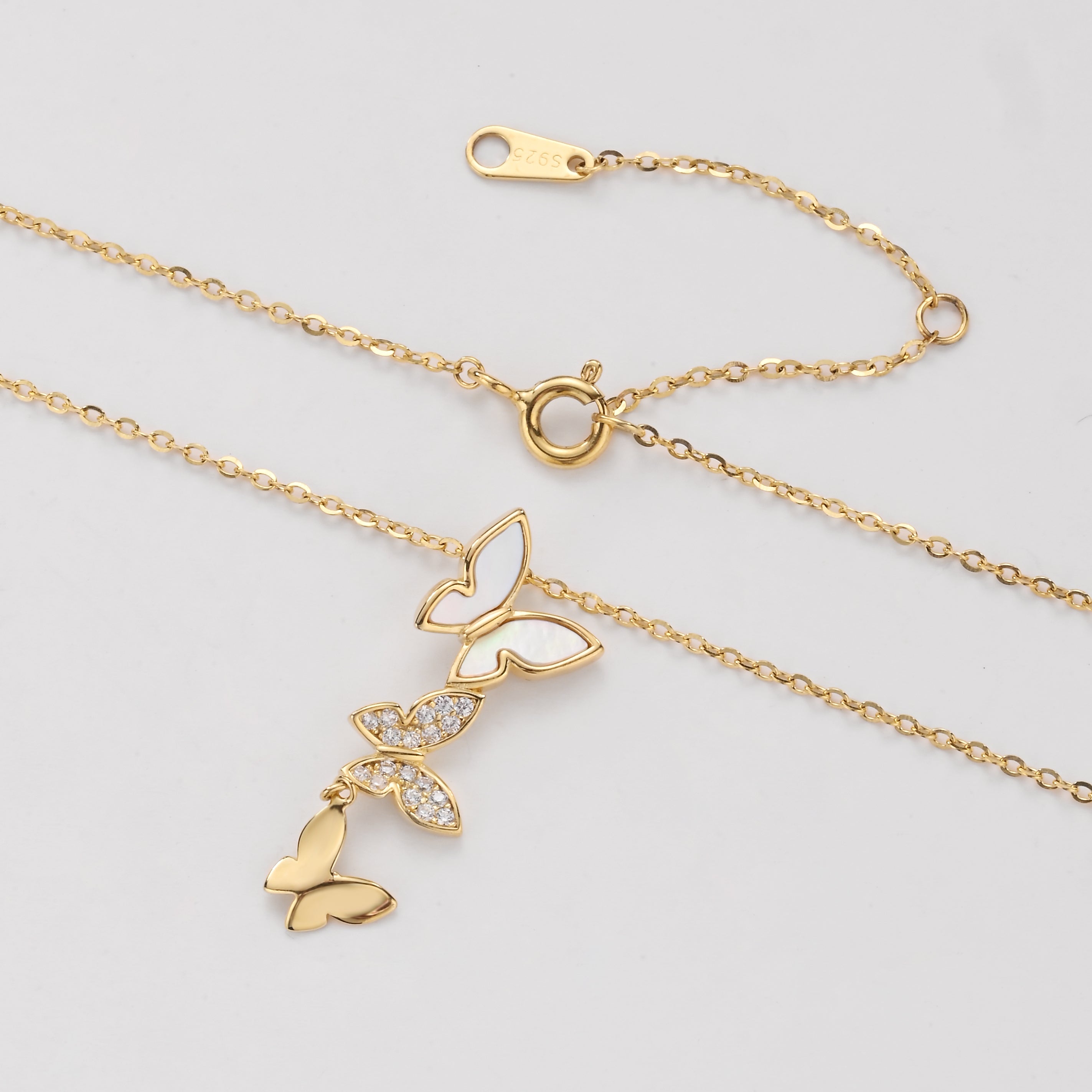 Double Butterfly Pendant Sterling Silver Necklace