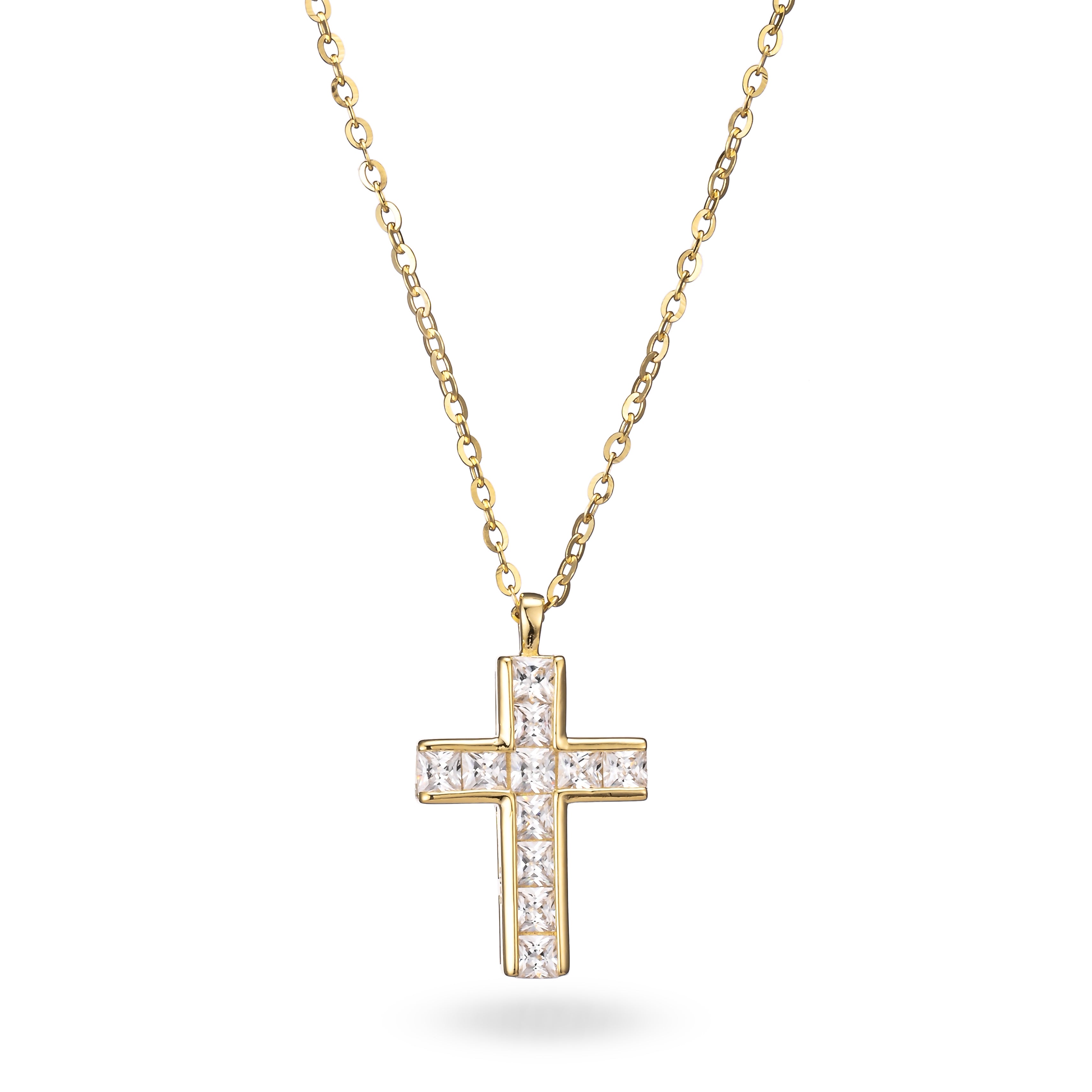 Sterling Silver 3D Crystal Cross Gold Necklace