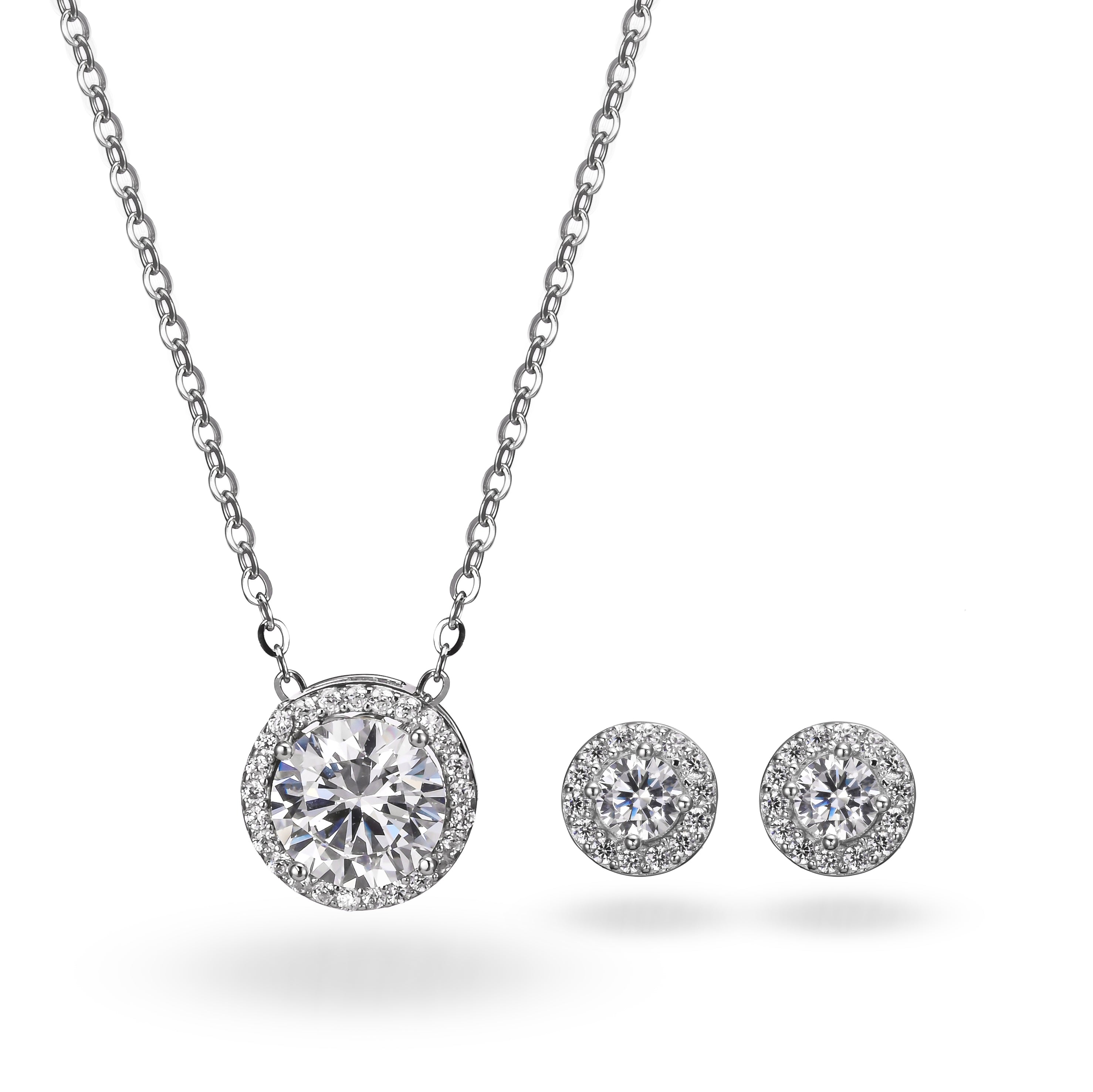 Sterling Silver Halo Crystal Jewelry Set