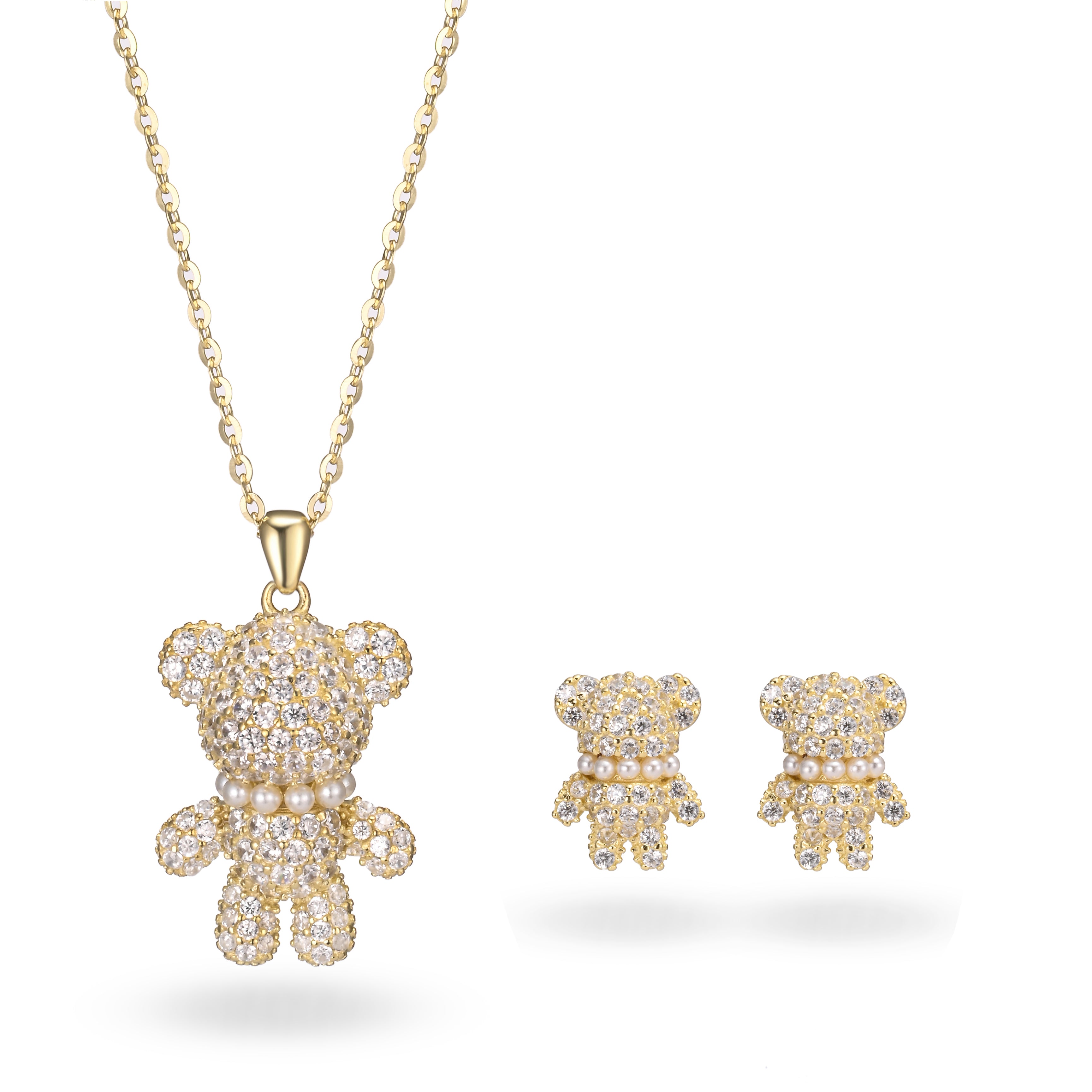 Sterling Silver Crystal Teddy Bear Set