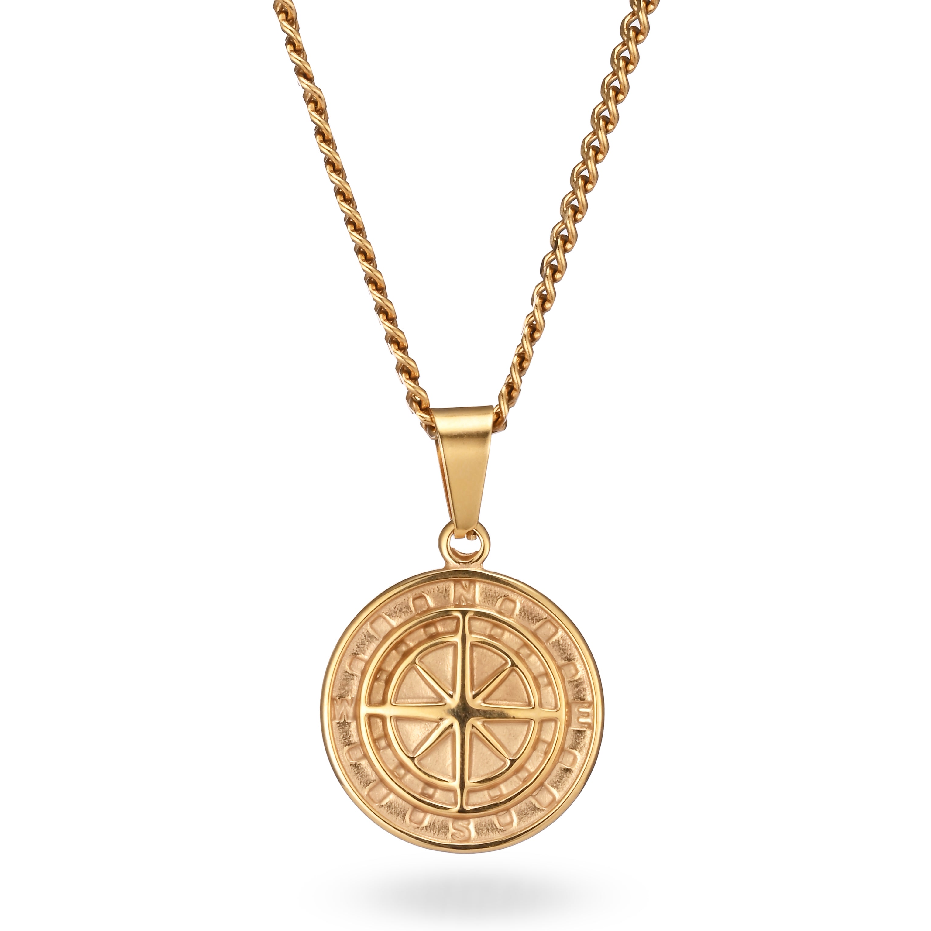 Ancient Compass Pendant Necklace for Men- Tarnish free, Hypoallergenic & nickel free, Premium durable long lasting stainless steel, Skin & eco-friendly, 14k gold plated, Timeless unique design, Outdoor and indoor comfort fit, Trendy jewelry for him.