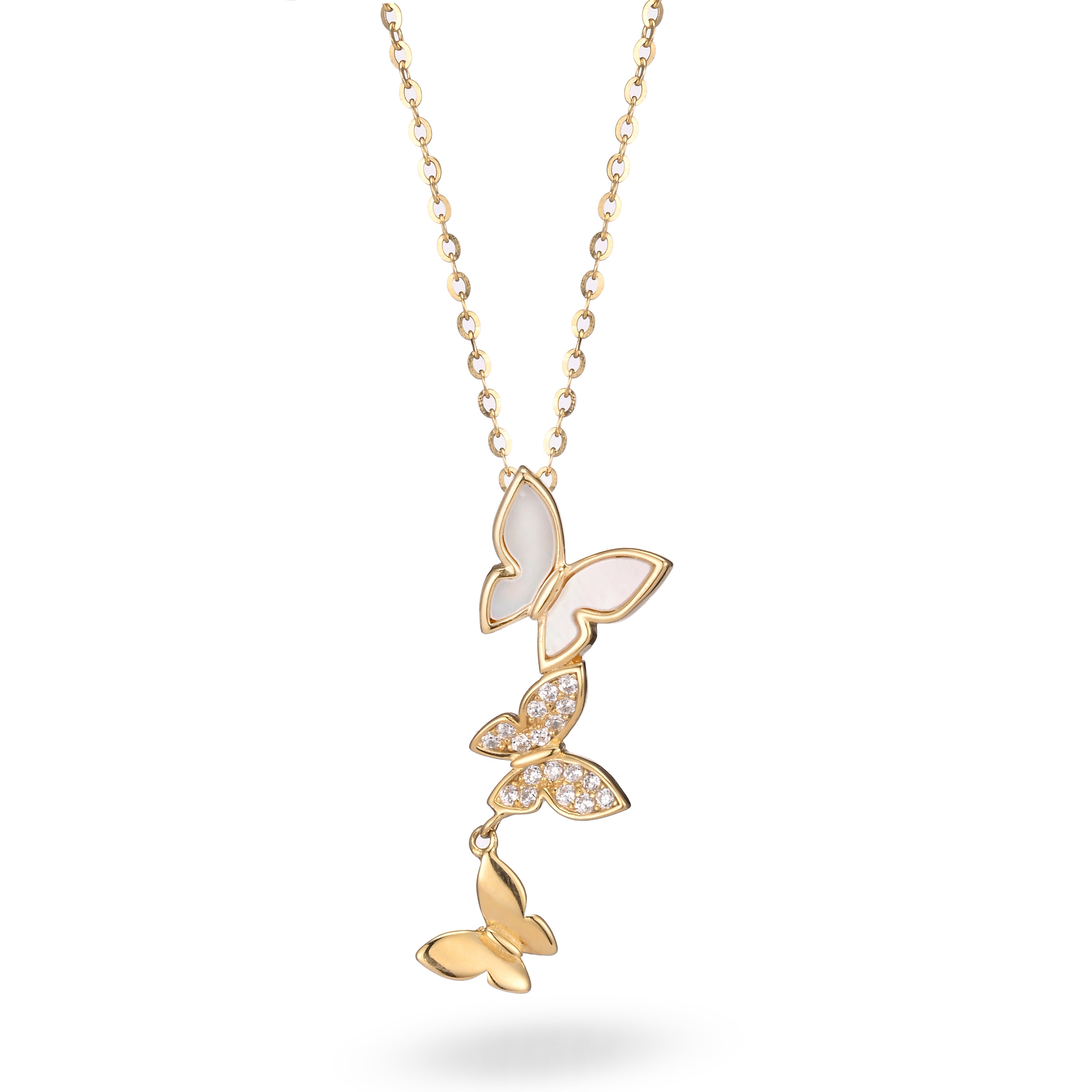 Double Butterfly Pendant Sterling Silver Necklace