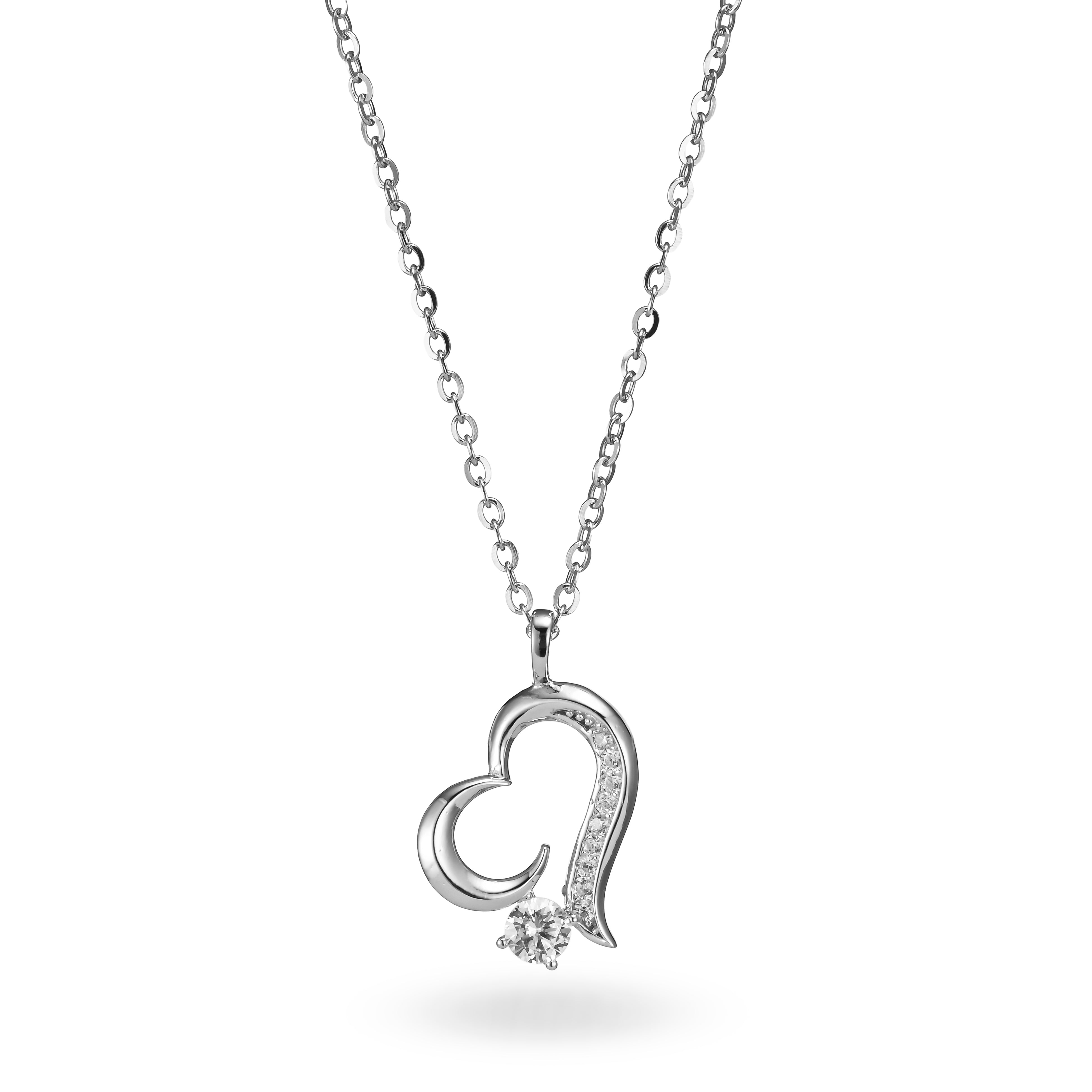 Crystal Heart Gold Sterling Silver Necklace