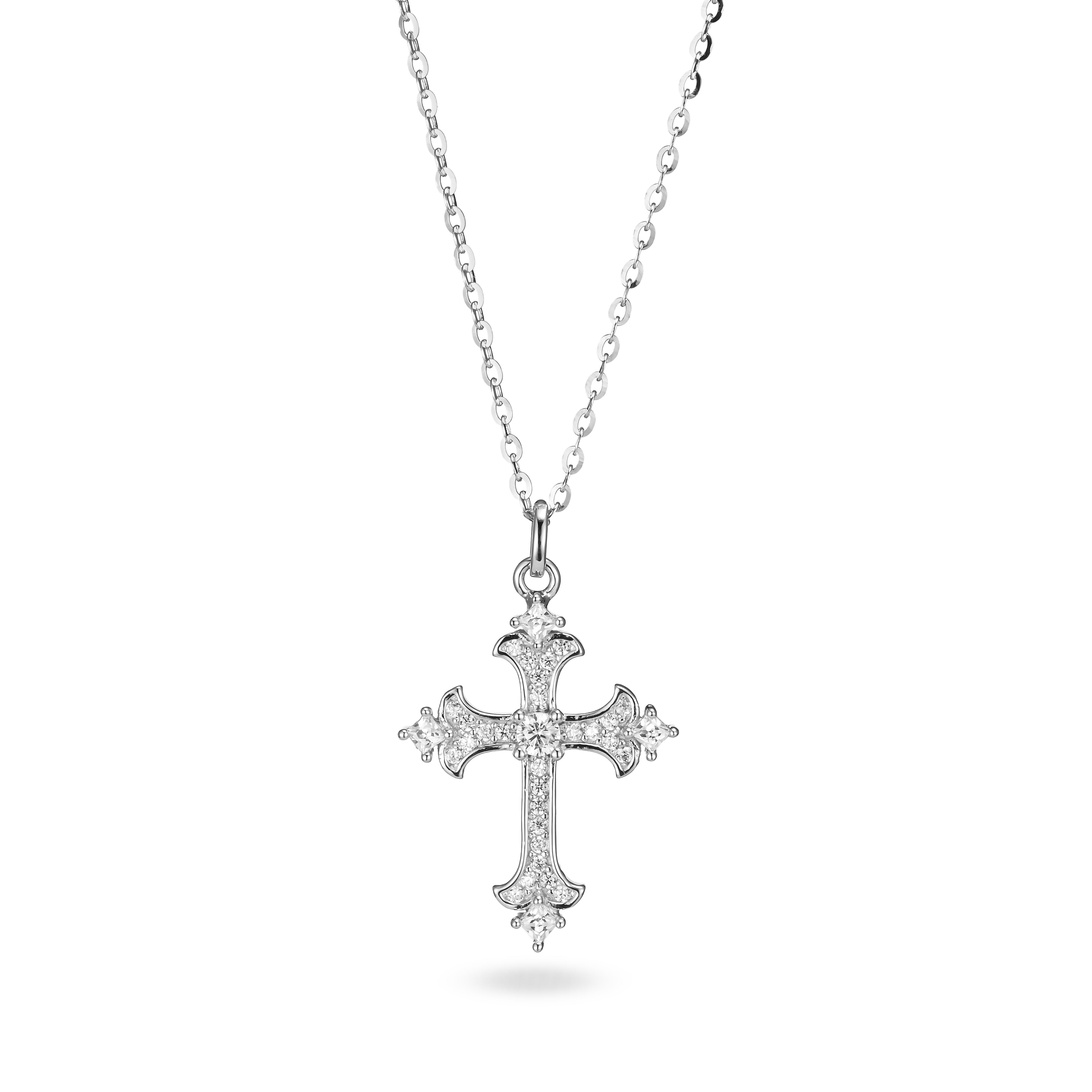 Sterling Silver Twisted Chain Cross Pendant Necklace