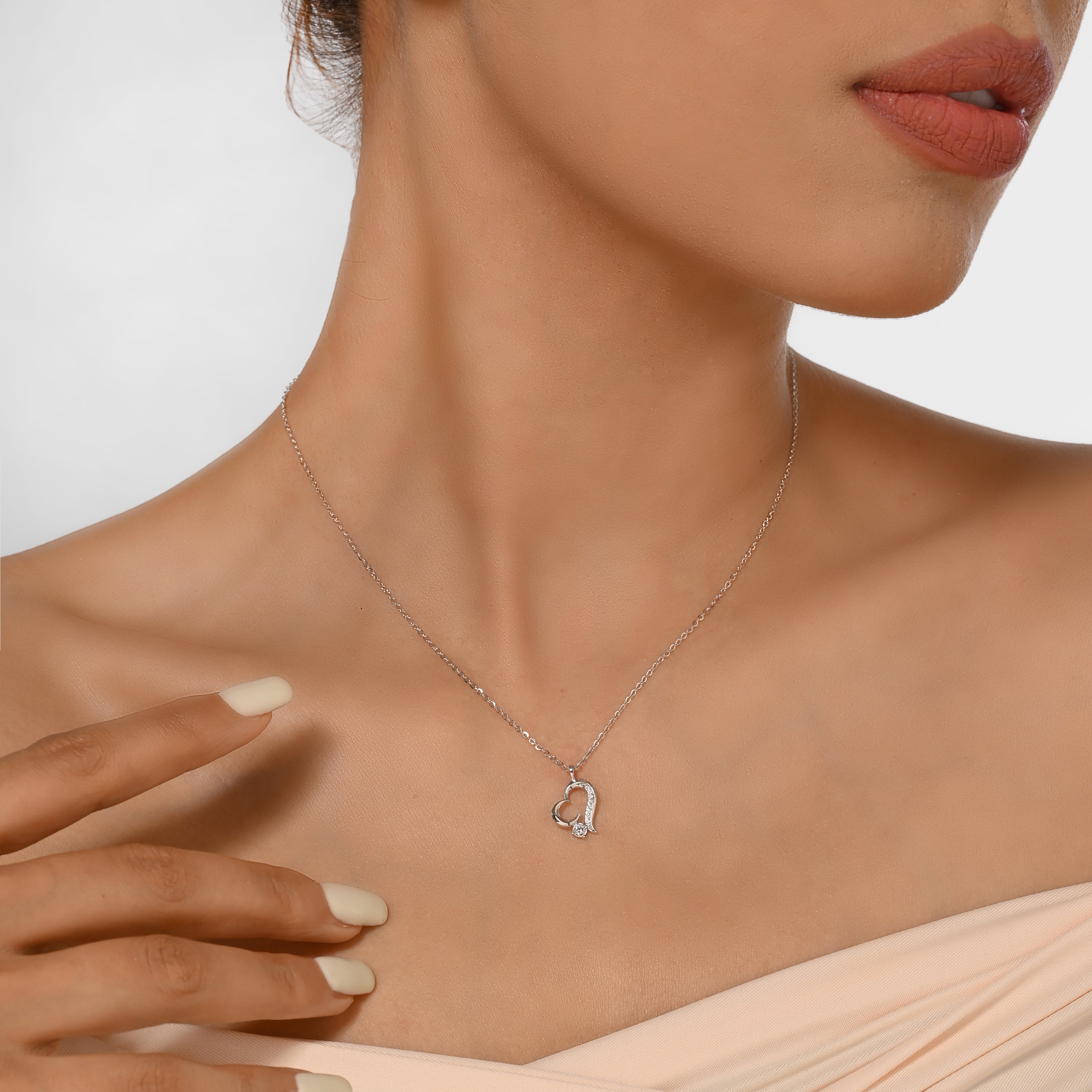 Crystal Heart Gold Sterling Silver Necklace