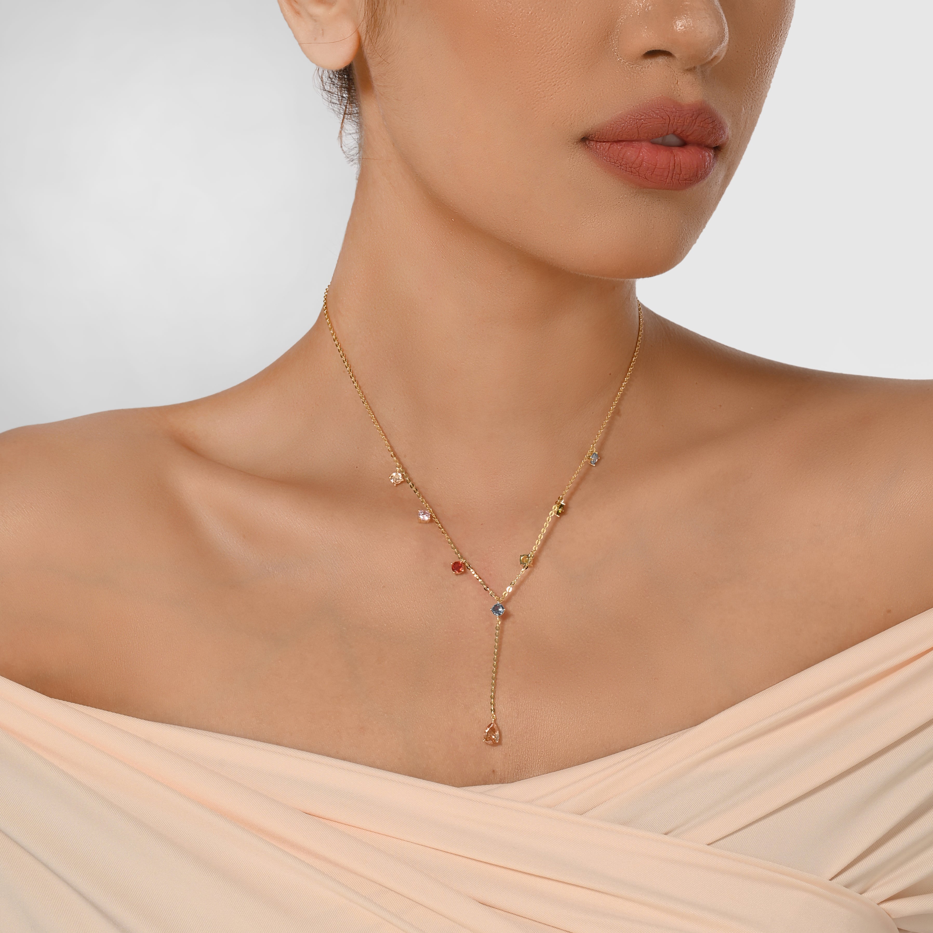 Rainbow Crystal Lariat Necklace