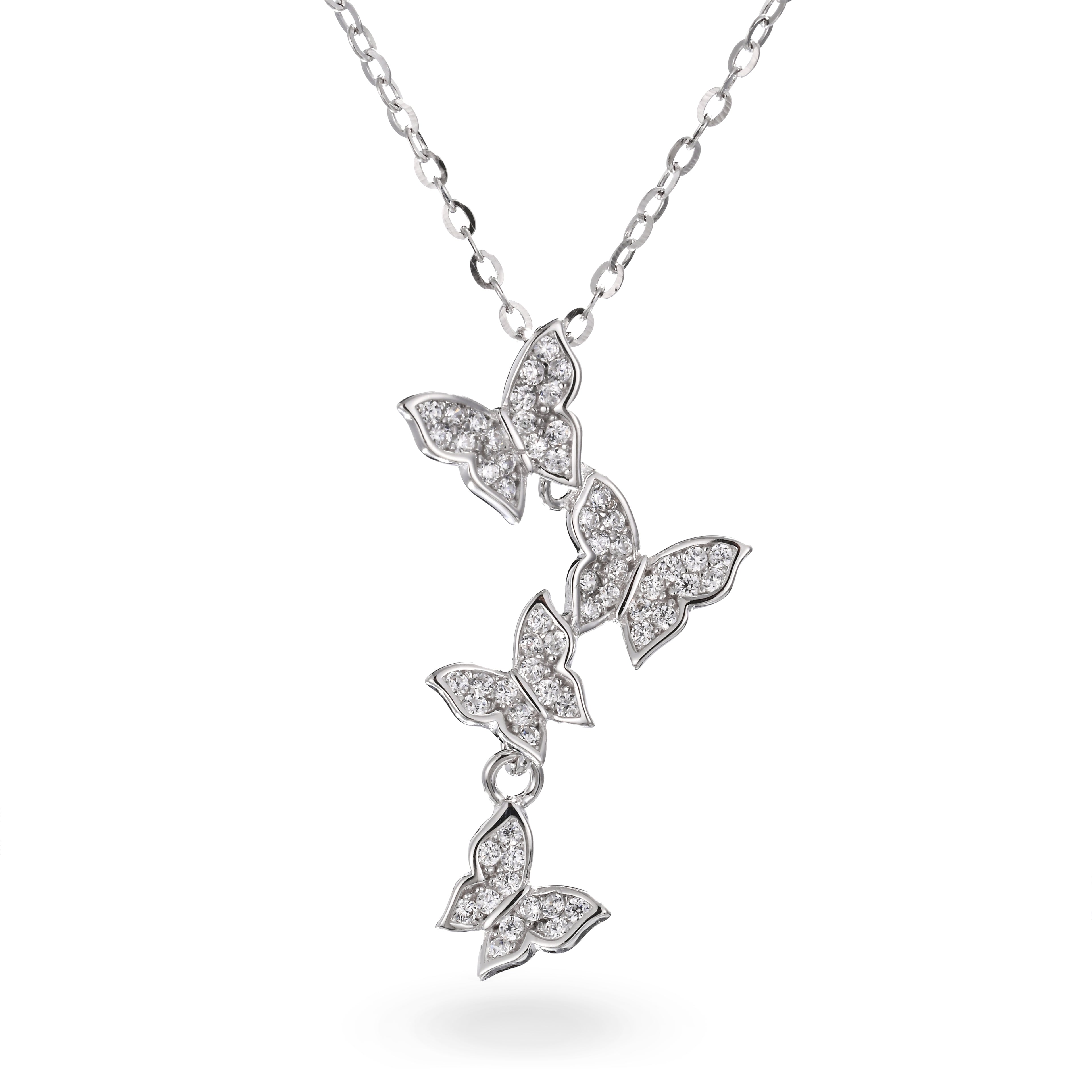 Sterling Silver Dancing Butterfly Cascade Necklace