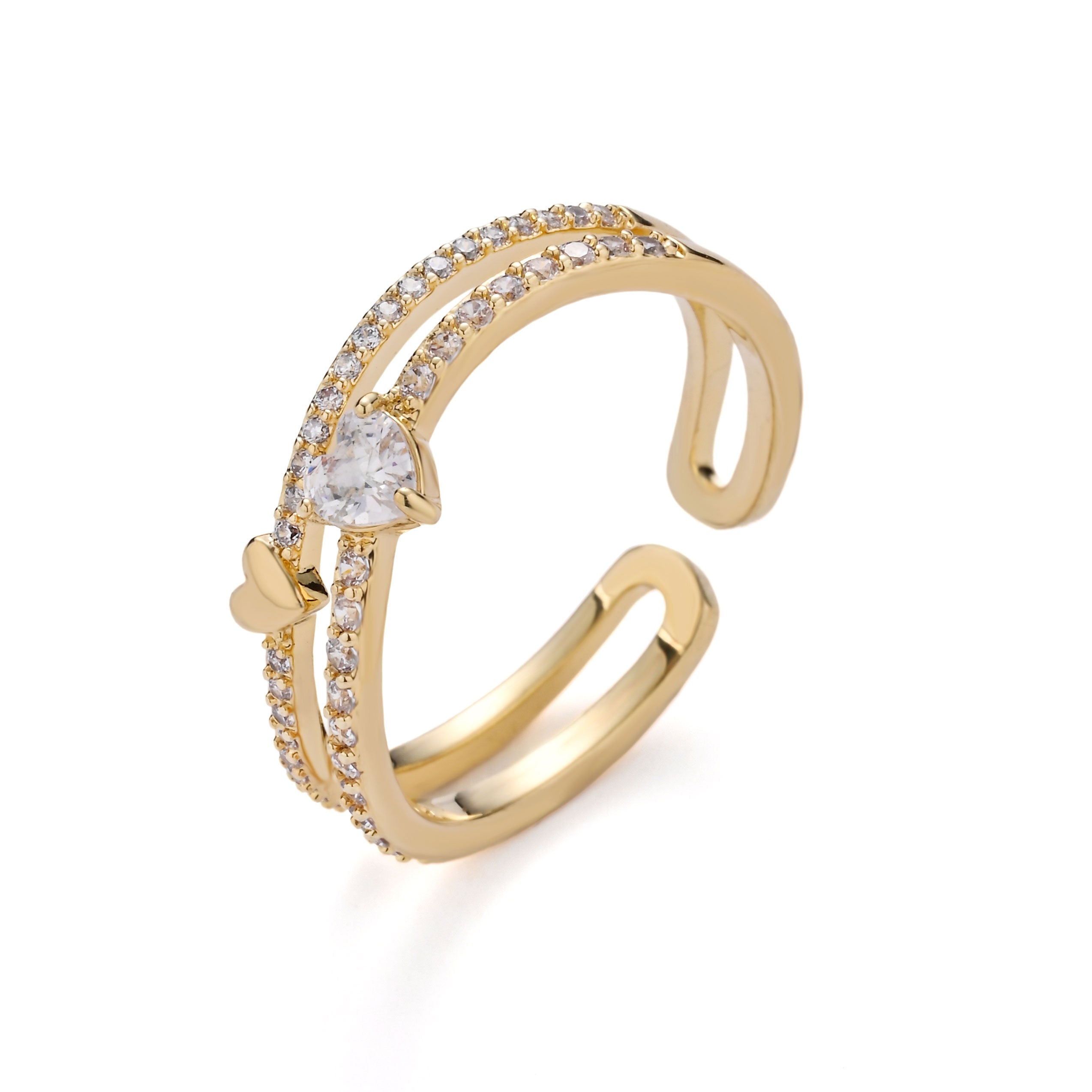 Double Heartbeat Adjustable Ring