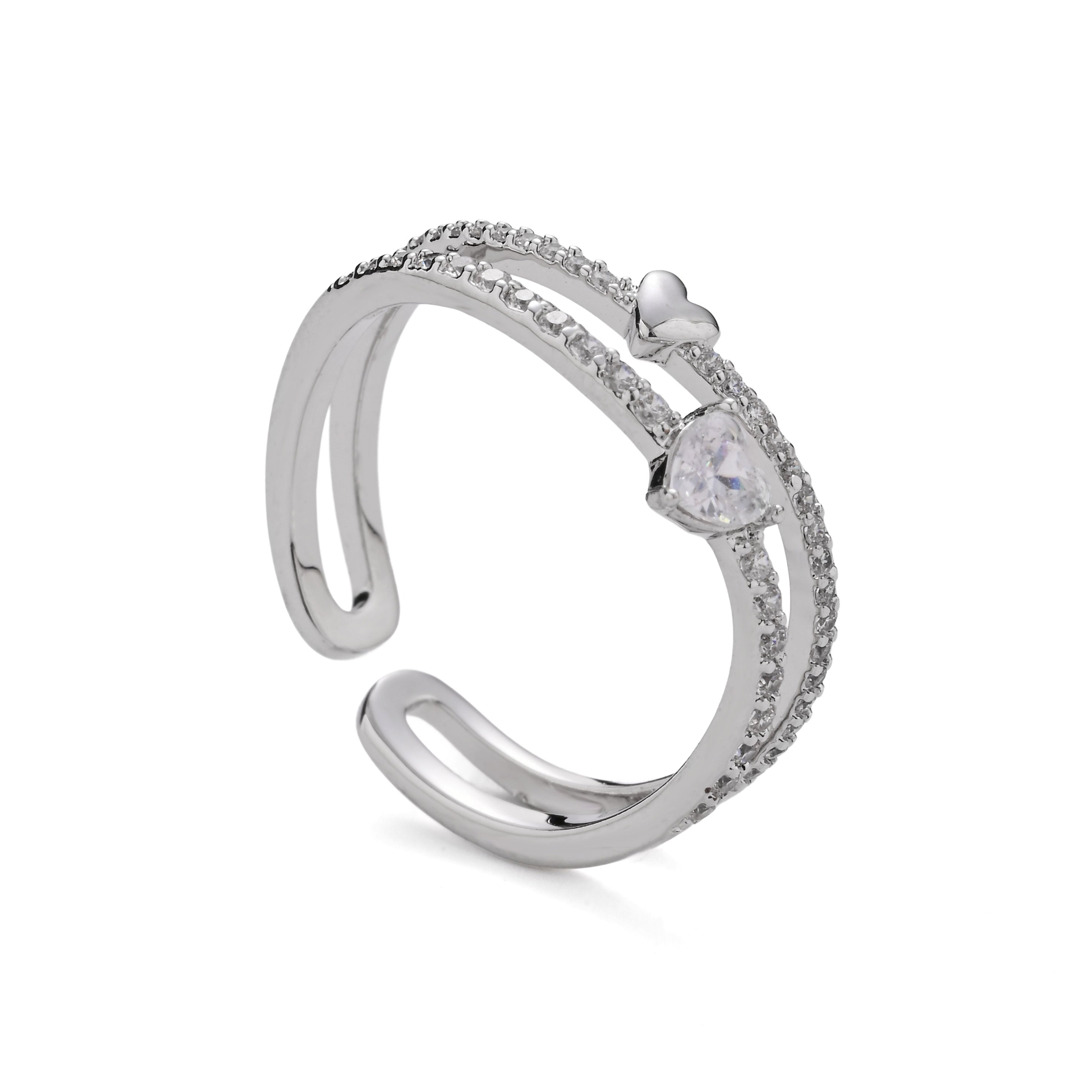 Double Heartbeat Adjustable Ring