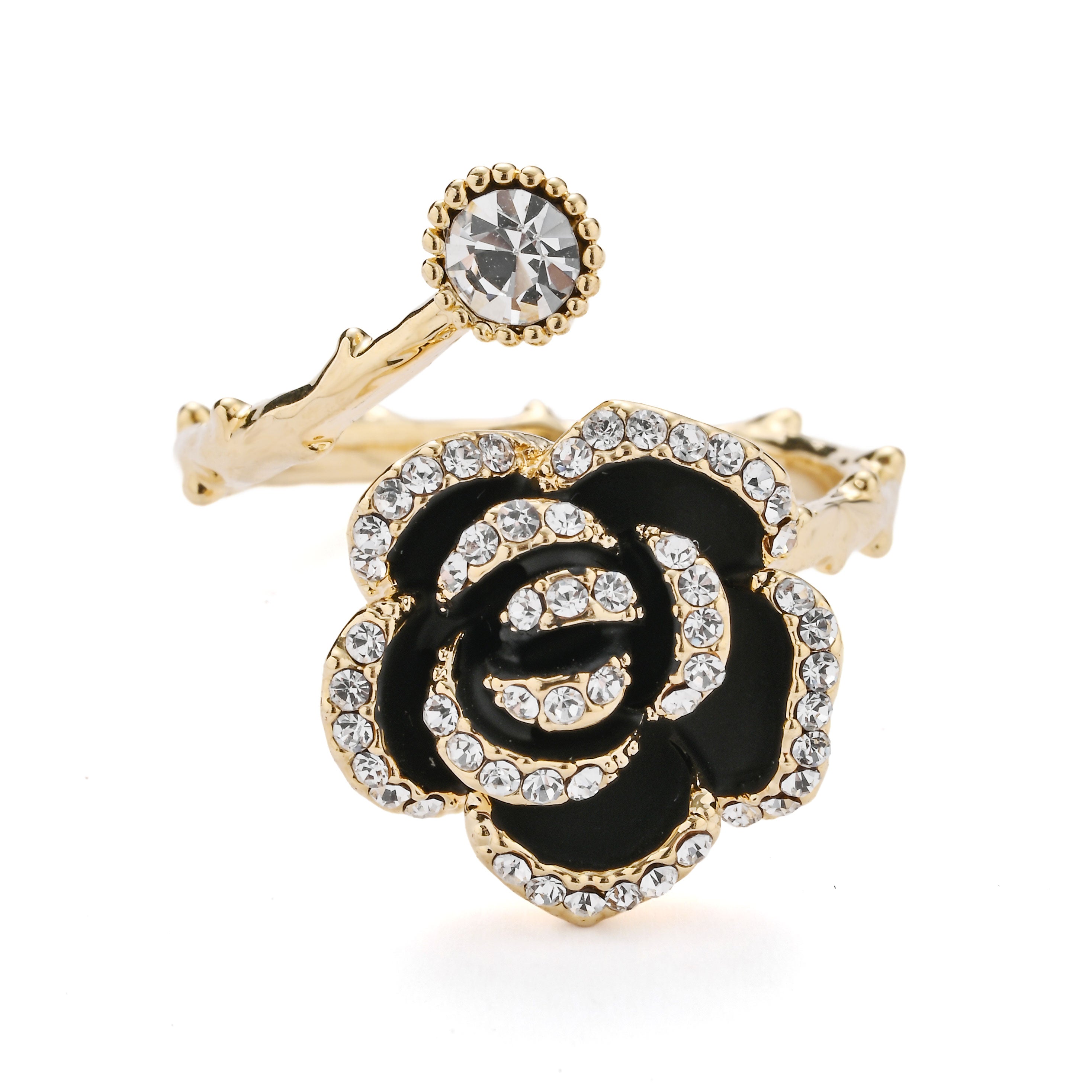 Midnight Bloom Rose Wrap Adjustable Ring