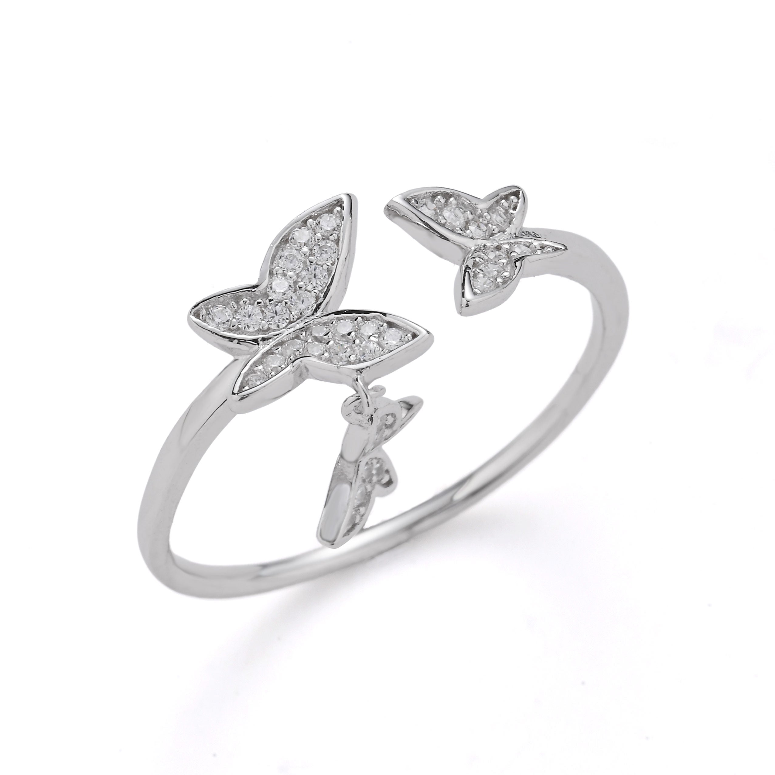 Sterling Silver Floating Butterfly Trio Adjustable Ring