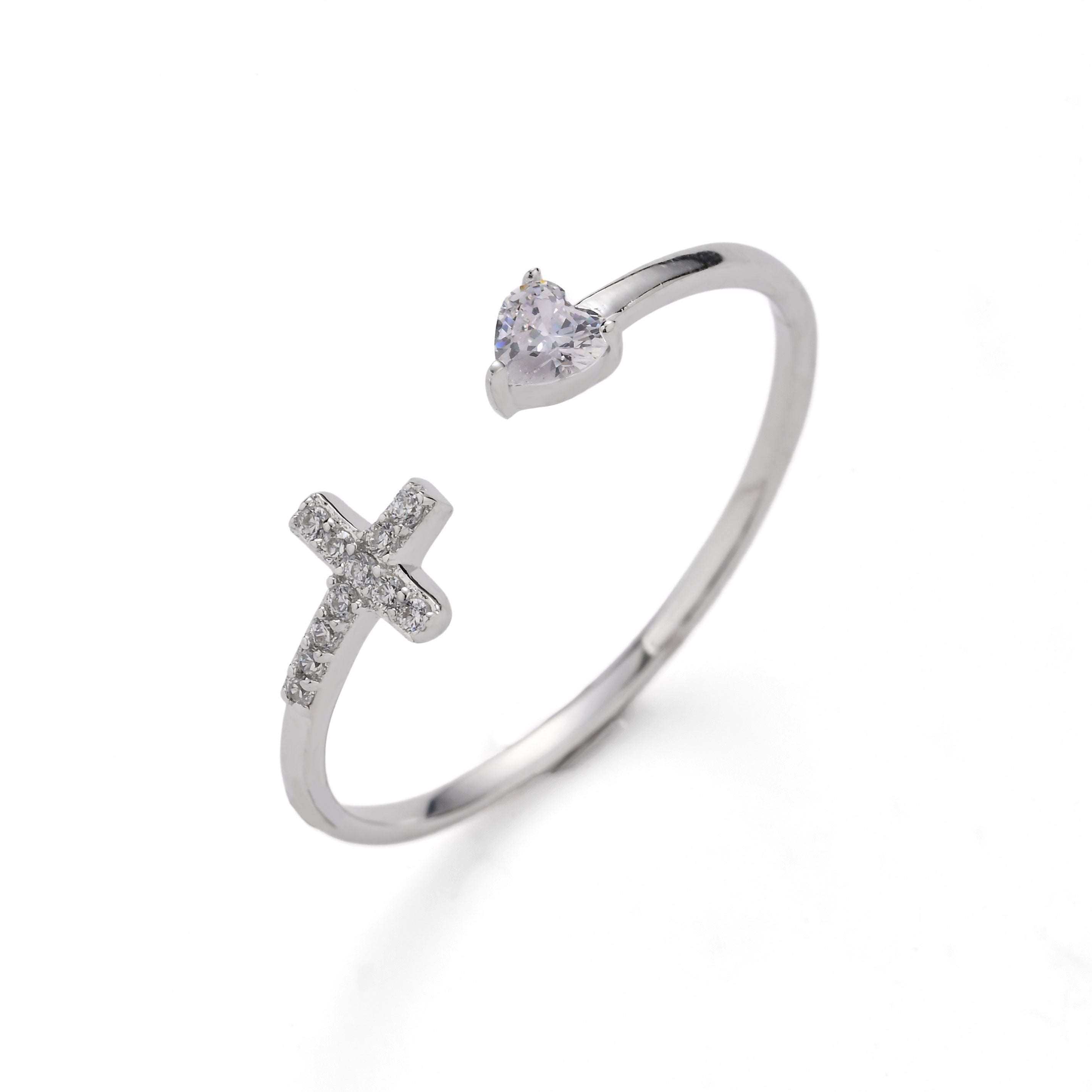 sterling Silver Divine Love Open Cross Adjustable Ring