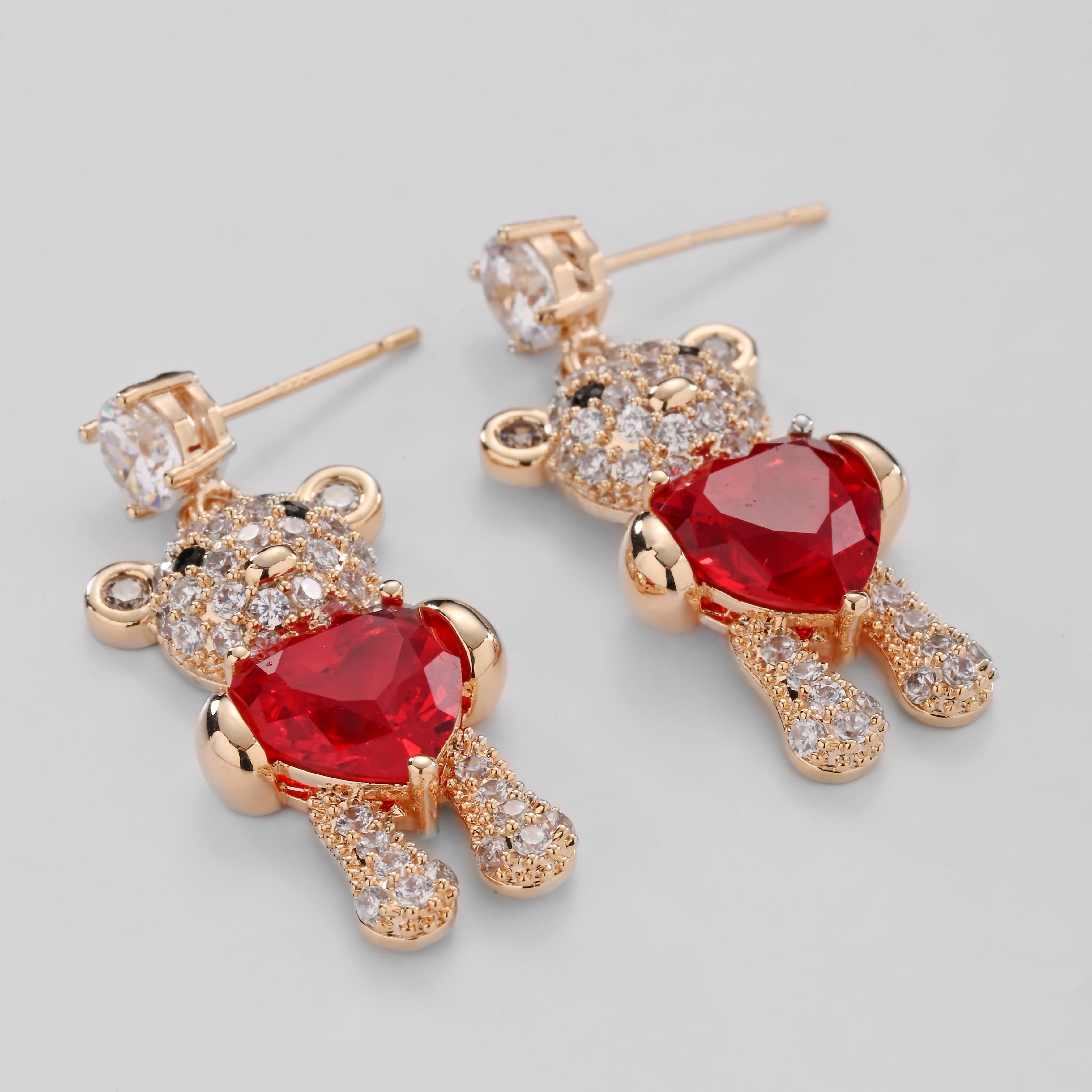 Pendientes colgantes de corazón de osito de cristal