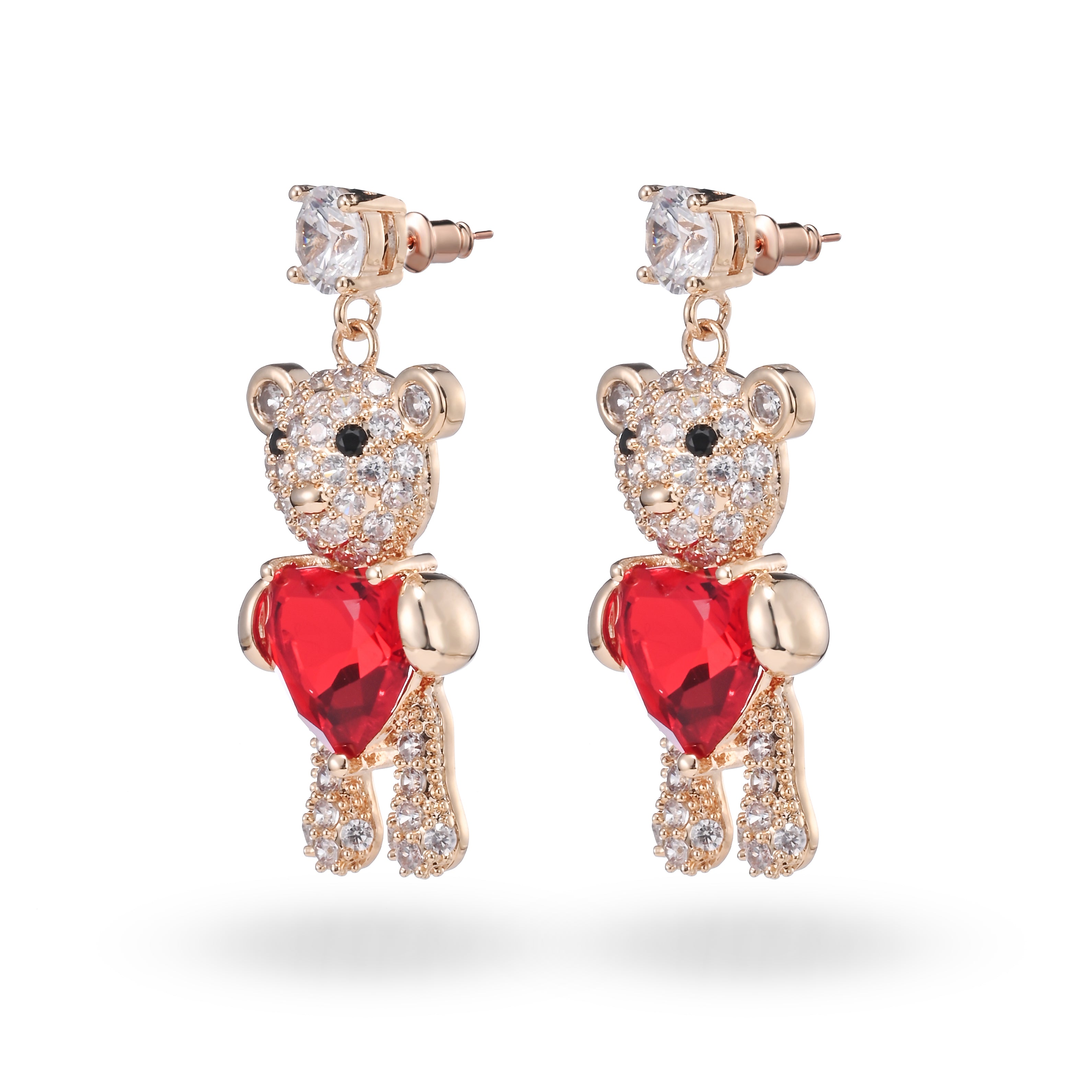 Pendientes colgantes de corazón de osito de cristal