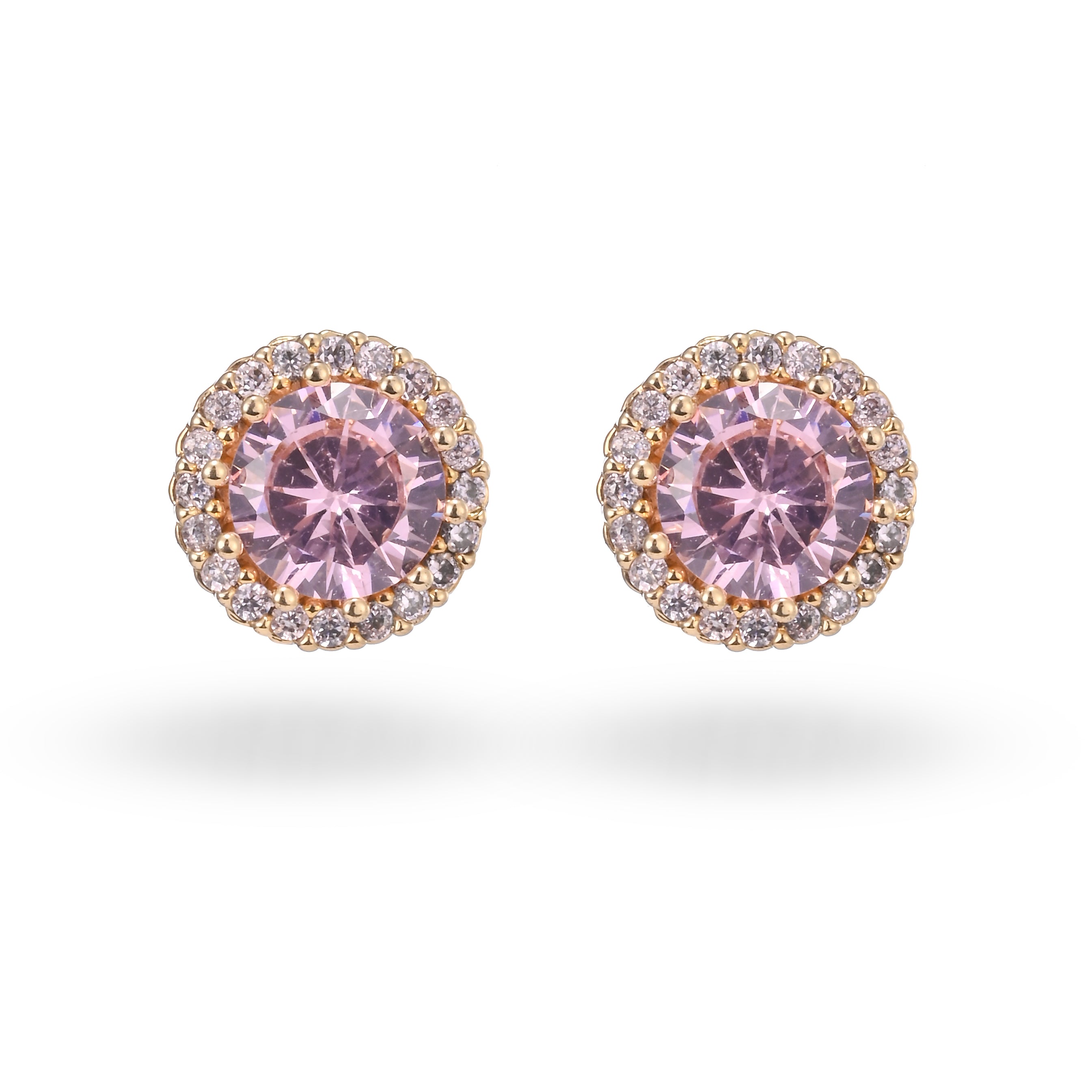 Pendientes de botón de cristal con halo rosa