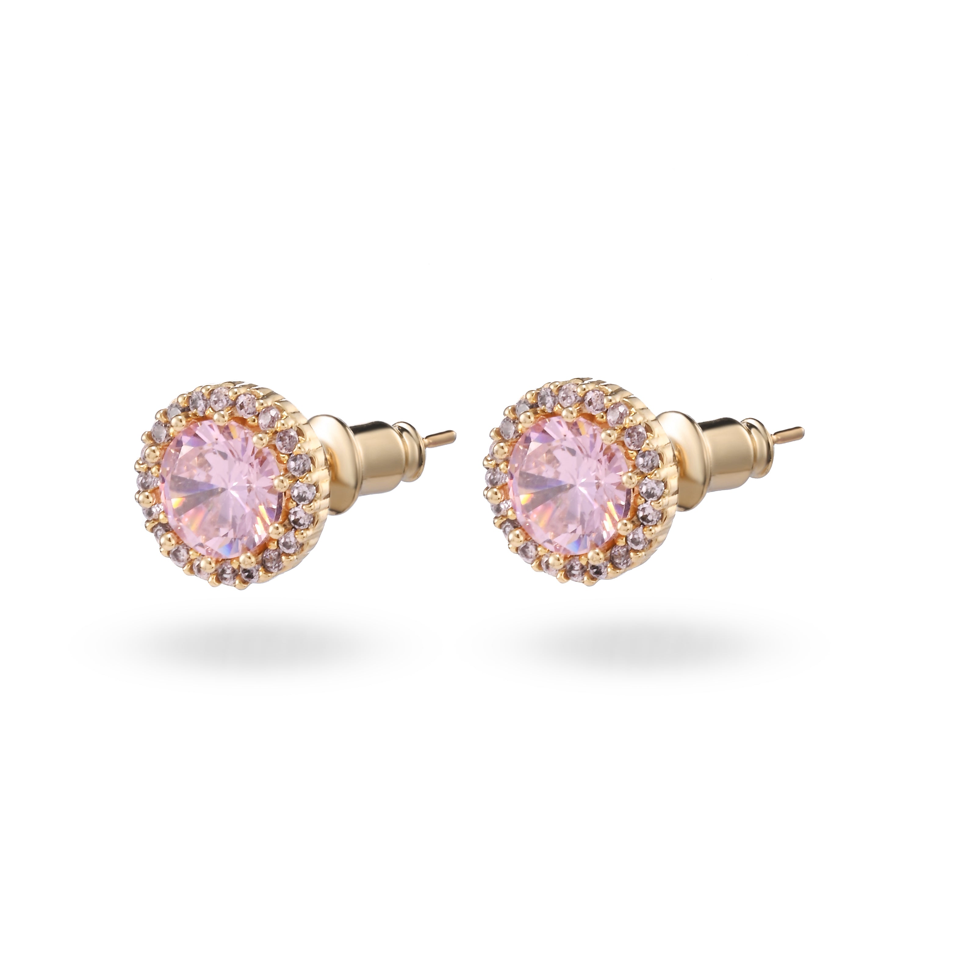 Pendientes de botón de cristal con halo rosa