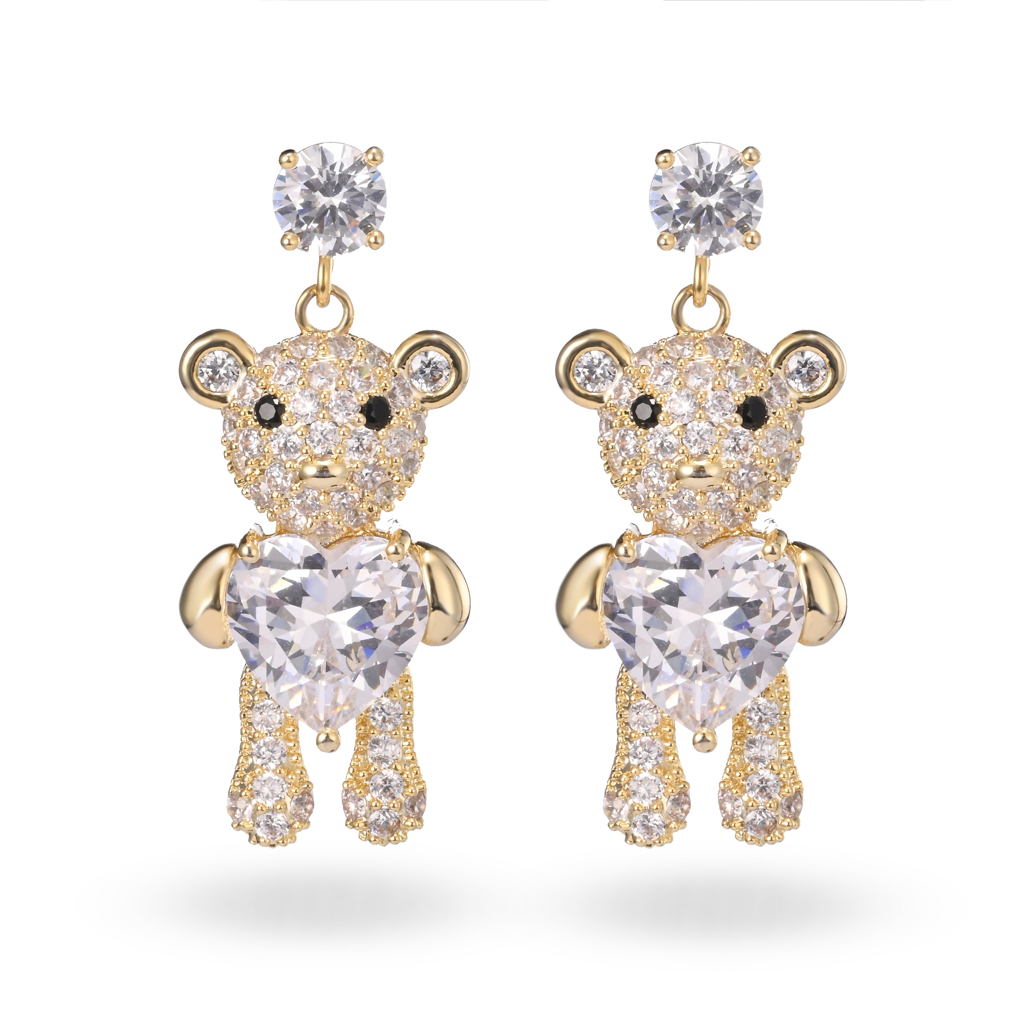 Pendientes colgantes de corazón de osito de cristal