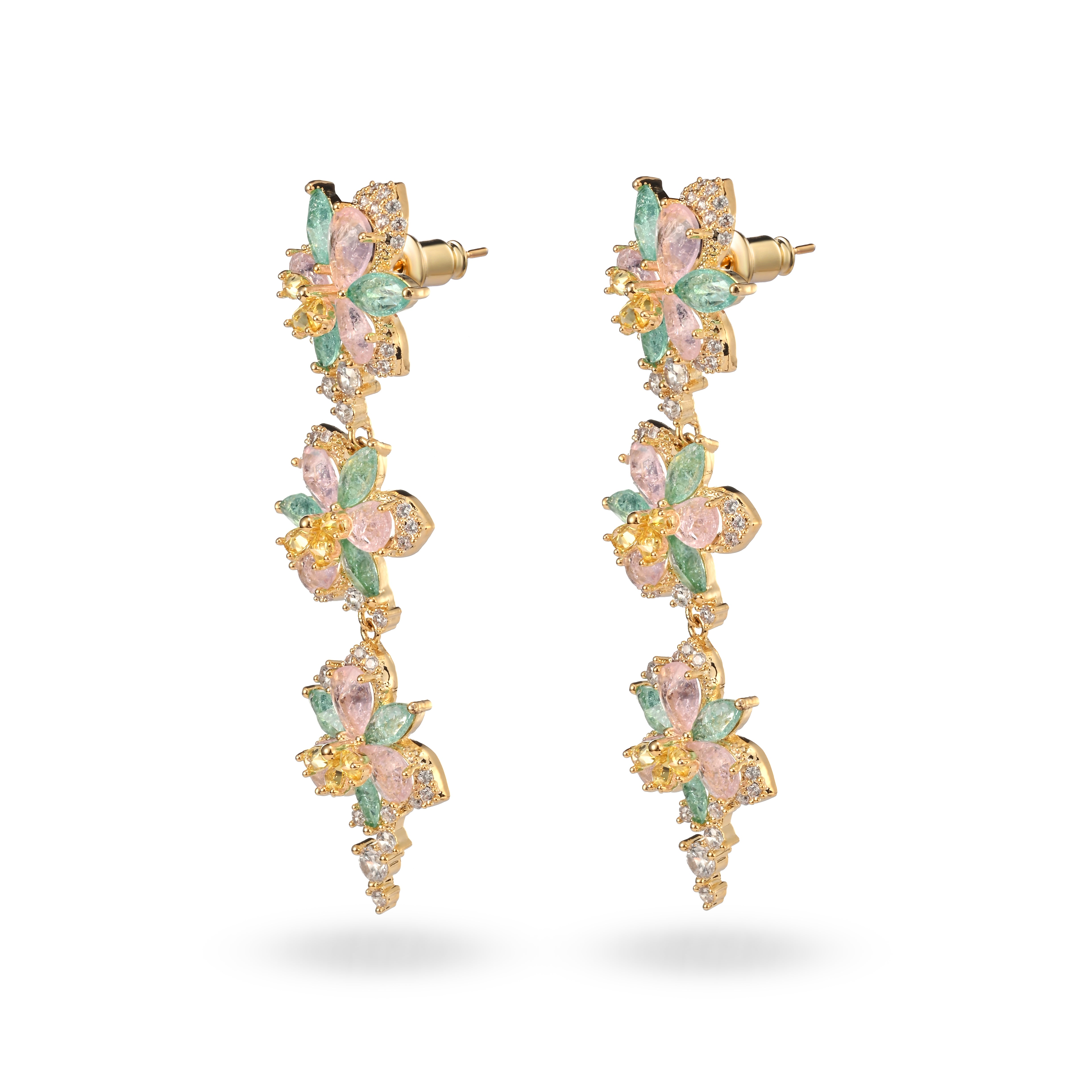 Pendientes colgantes de cristal con diseño floral