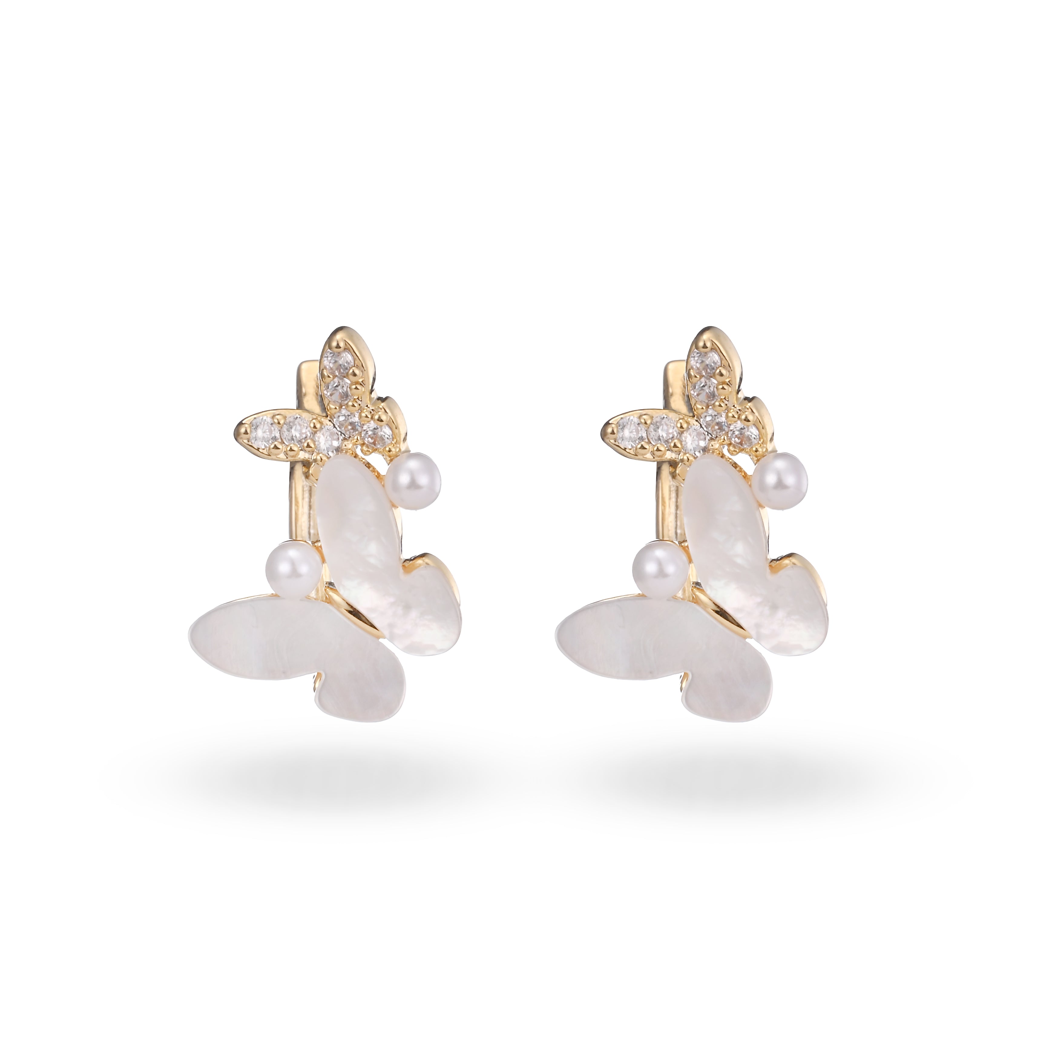 Pendientes Huggie con perla y mariposa